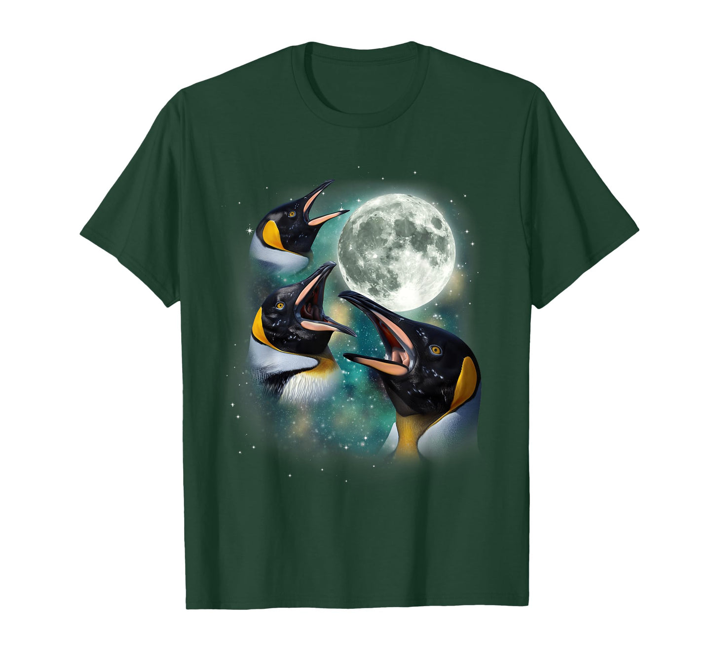 Three Penguin Moon | 3 Funny Antarctic Birds Howling Parody T-Shirt