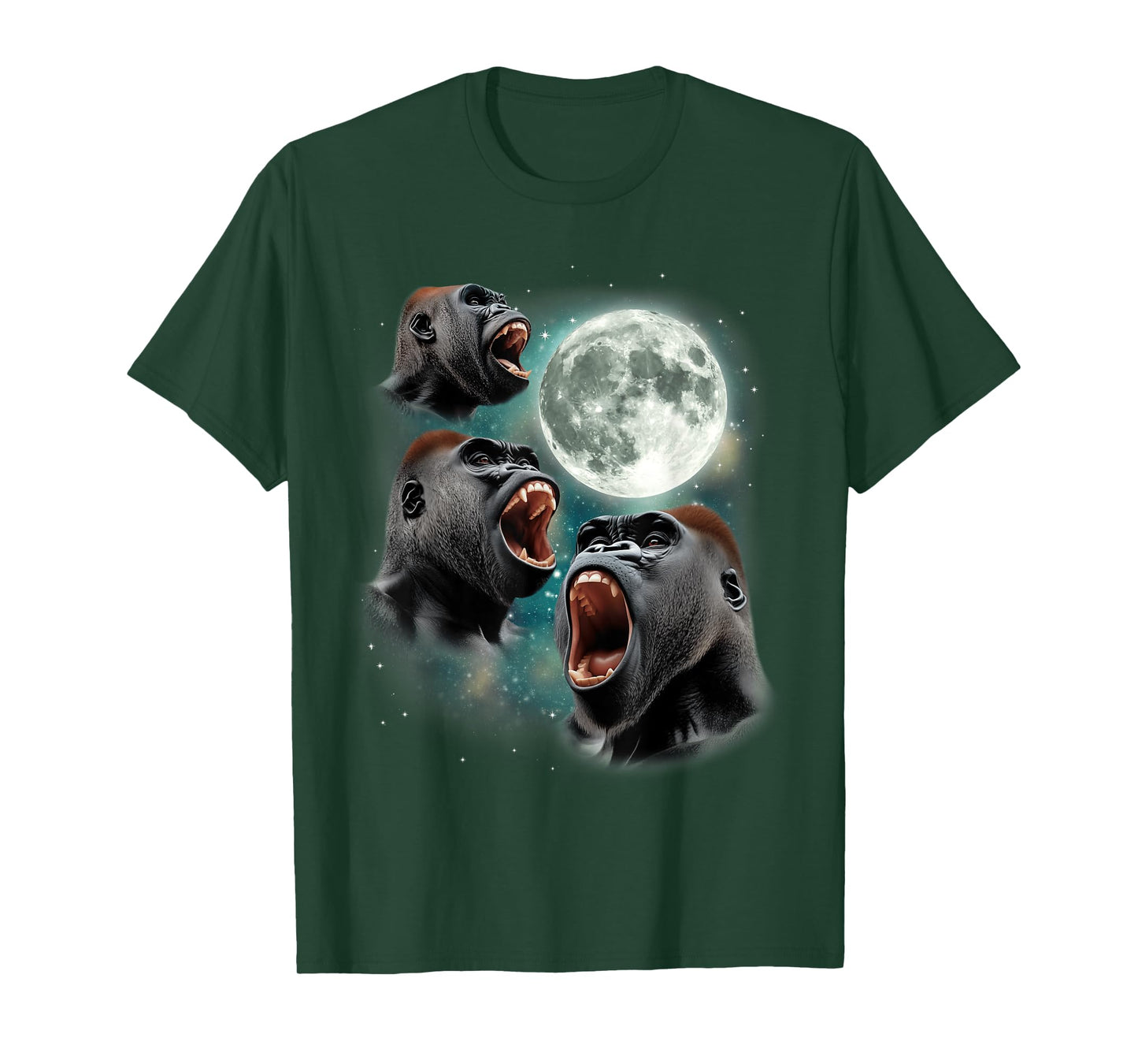 Three Gorillas Moon | 3 Howling Apes Shout At The Moon T-Shirt