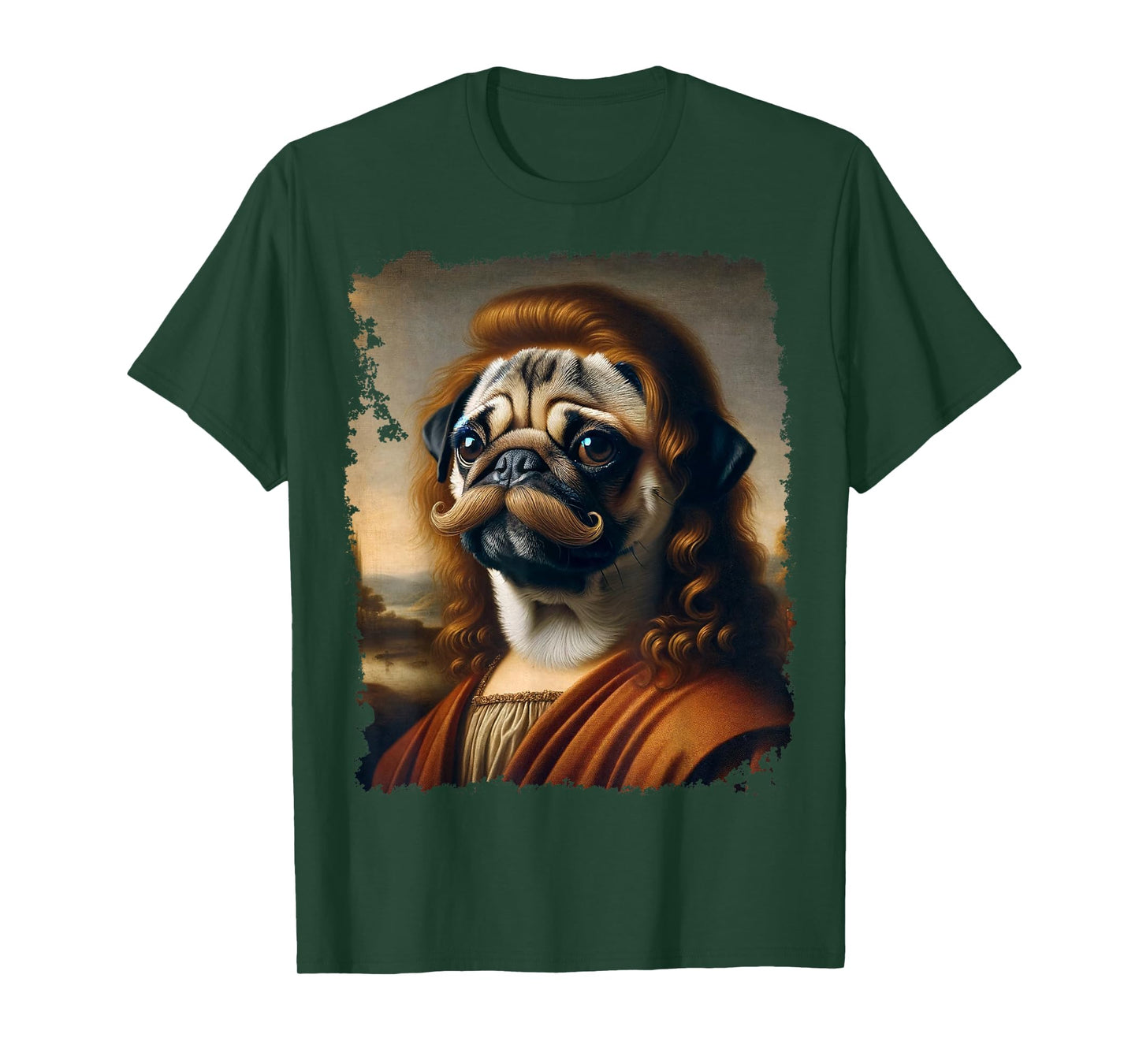 Renaissance Painting Pug Dog Mustache T-Shirt