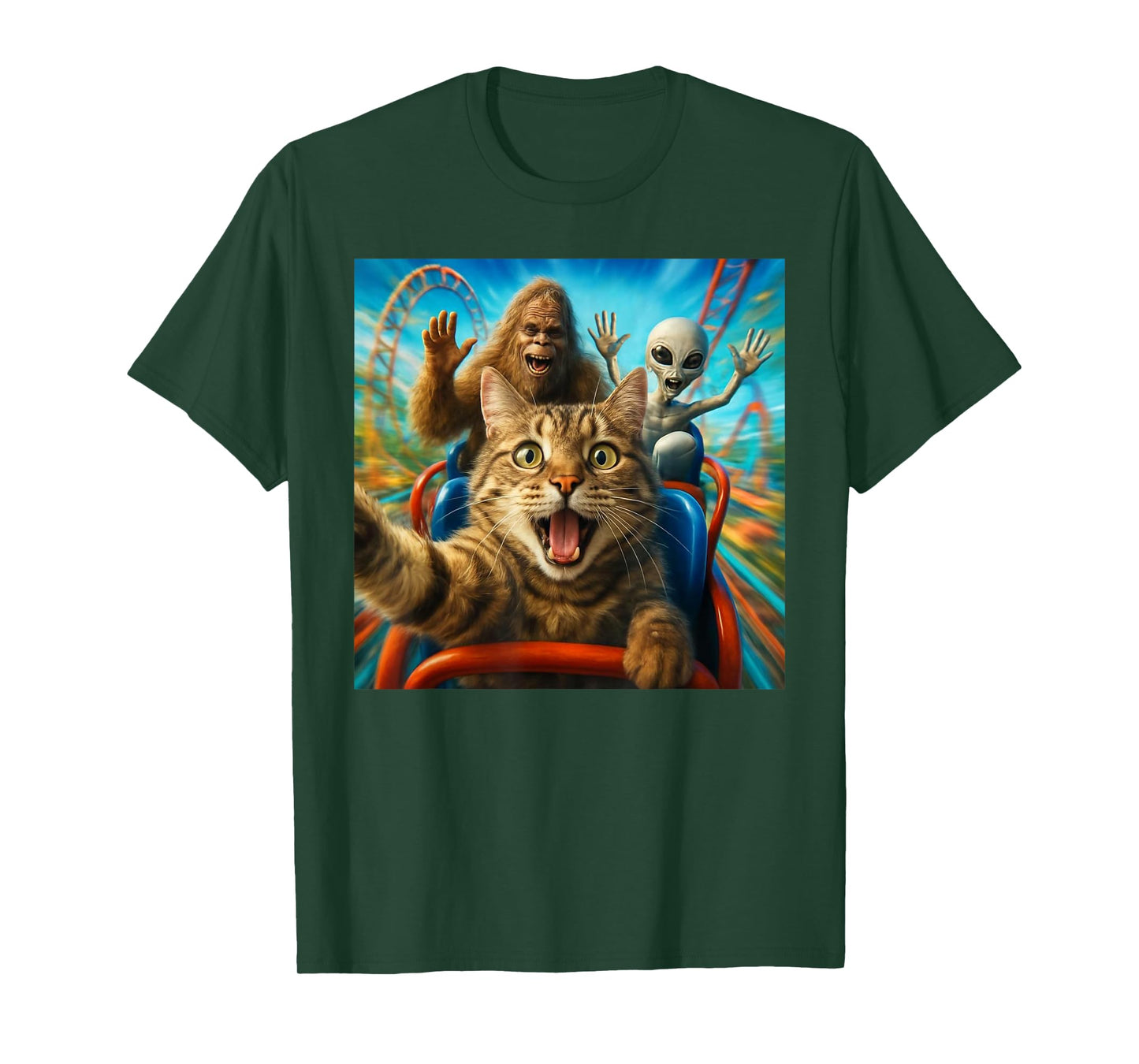 Funny Cat Selfie with Big Foot & Alien Roller Coaster Meme T-Shirt