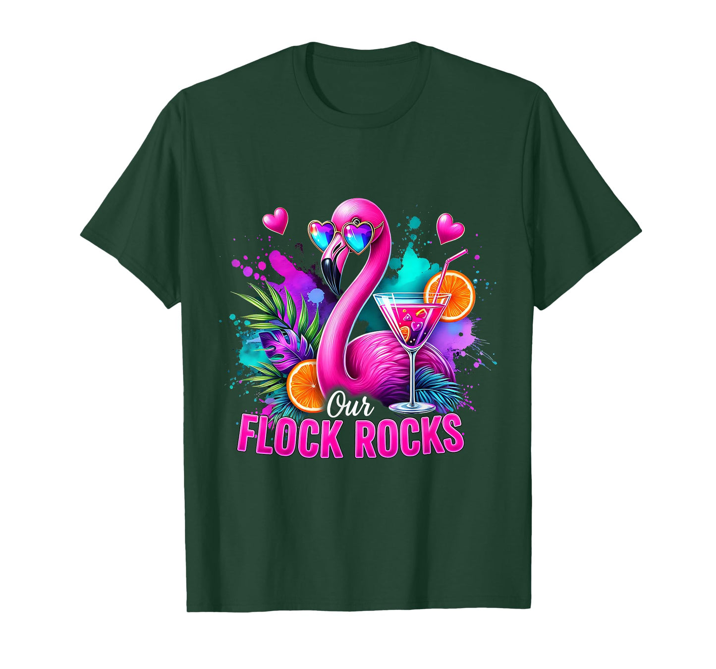 Our Flock Rocks Flamingo Summer Vacation Family Matching T-Shirt