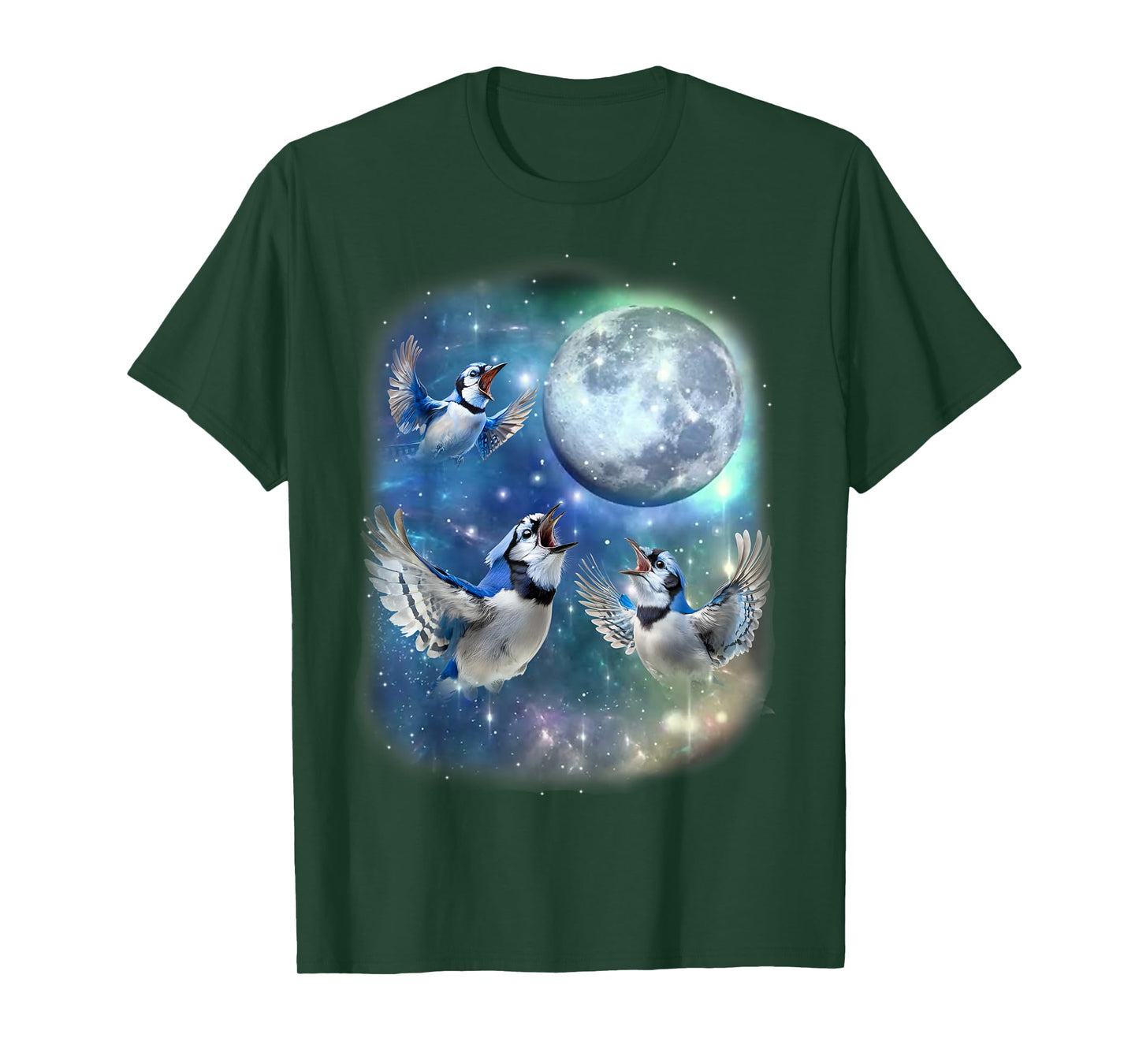 Three Blue Jay With The Moon Avian Birdwatching Birds Lover T-Shirt