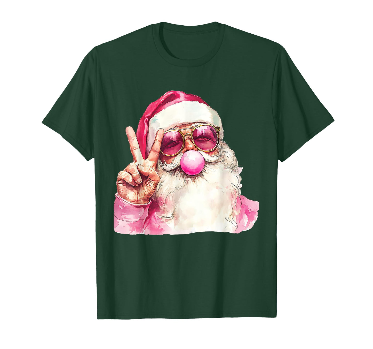 Cute Santa Christmas Blowing Bubble Gum With Pink Sunglasses T-Shirt