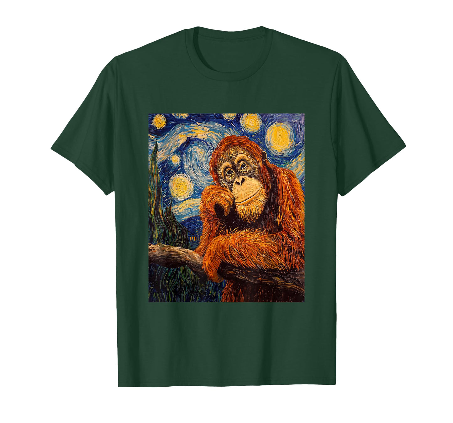 Funny Orangutan Monkey - Van Gogh Style - Starry Night T-Shirt