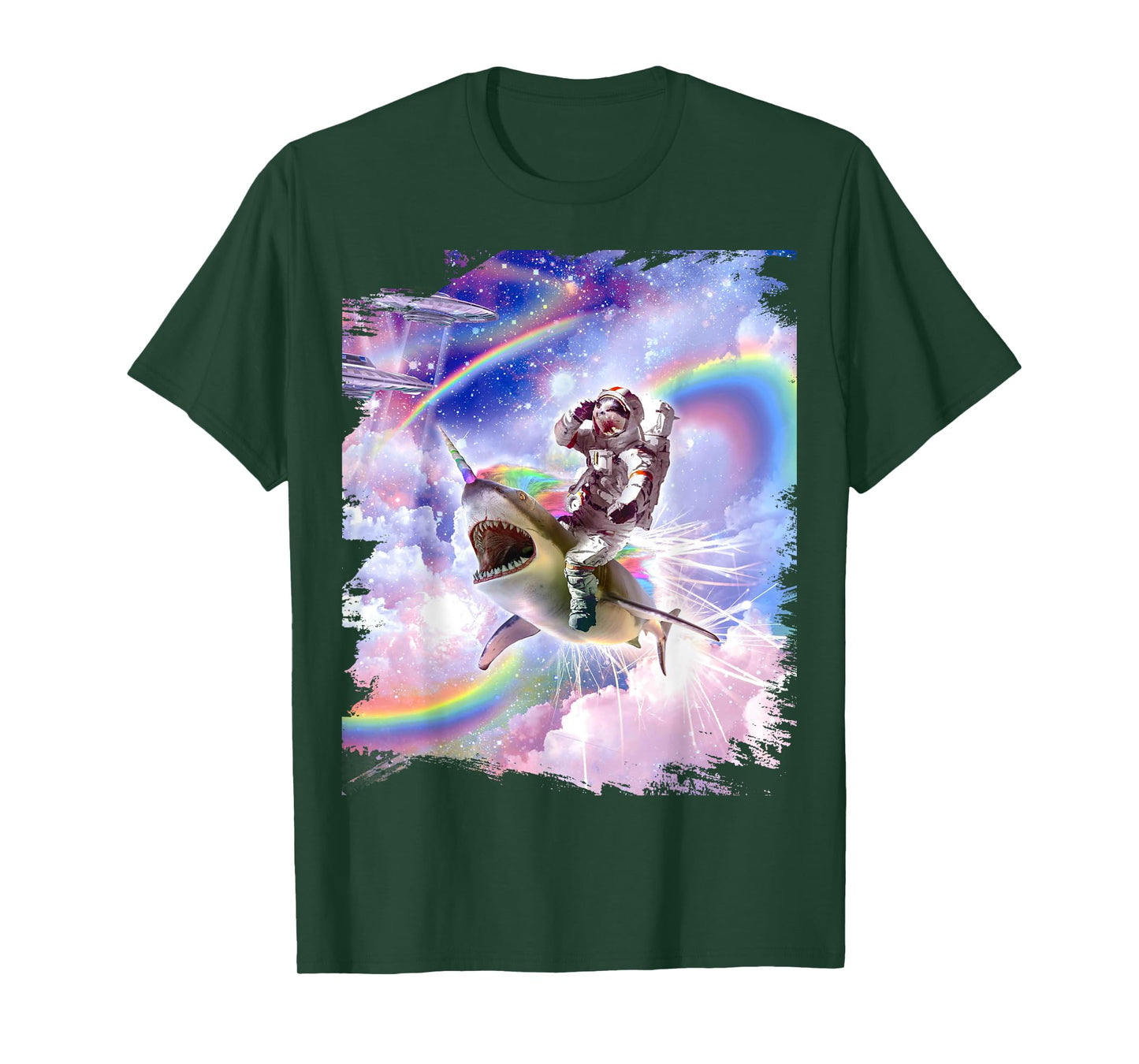 Galaxy Astronaut Cat Riding Rainbow Shark Unicorn Men Women Girls Kids T-Shirt