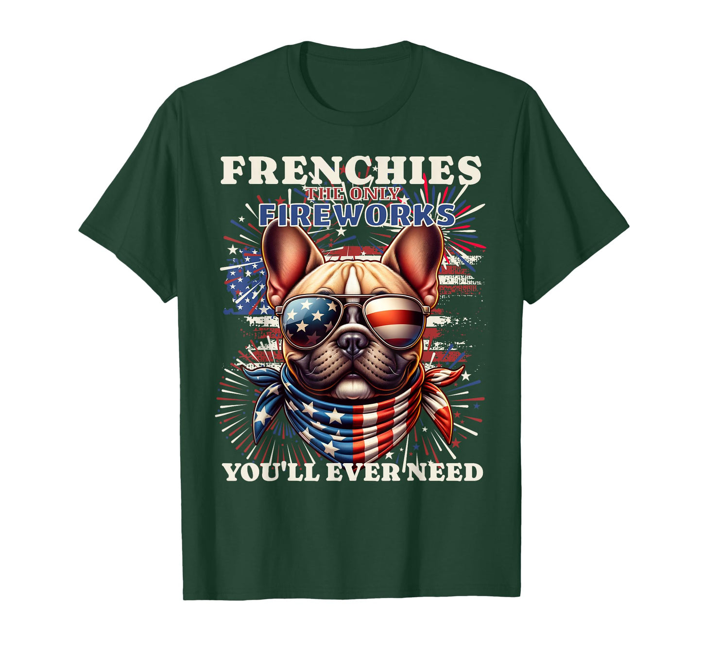 Frenchie Bulldog Patriotic 4th of July Fireworks USA Flag T-Shirt