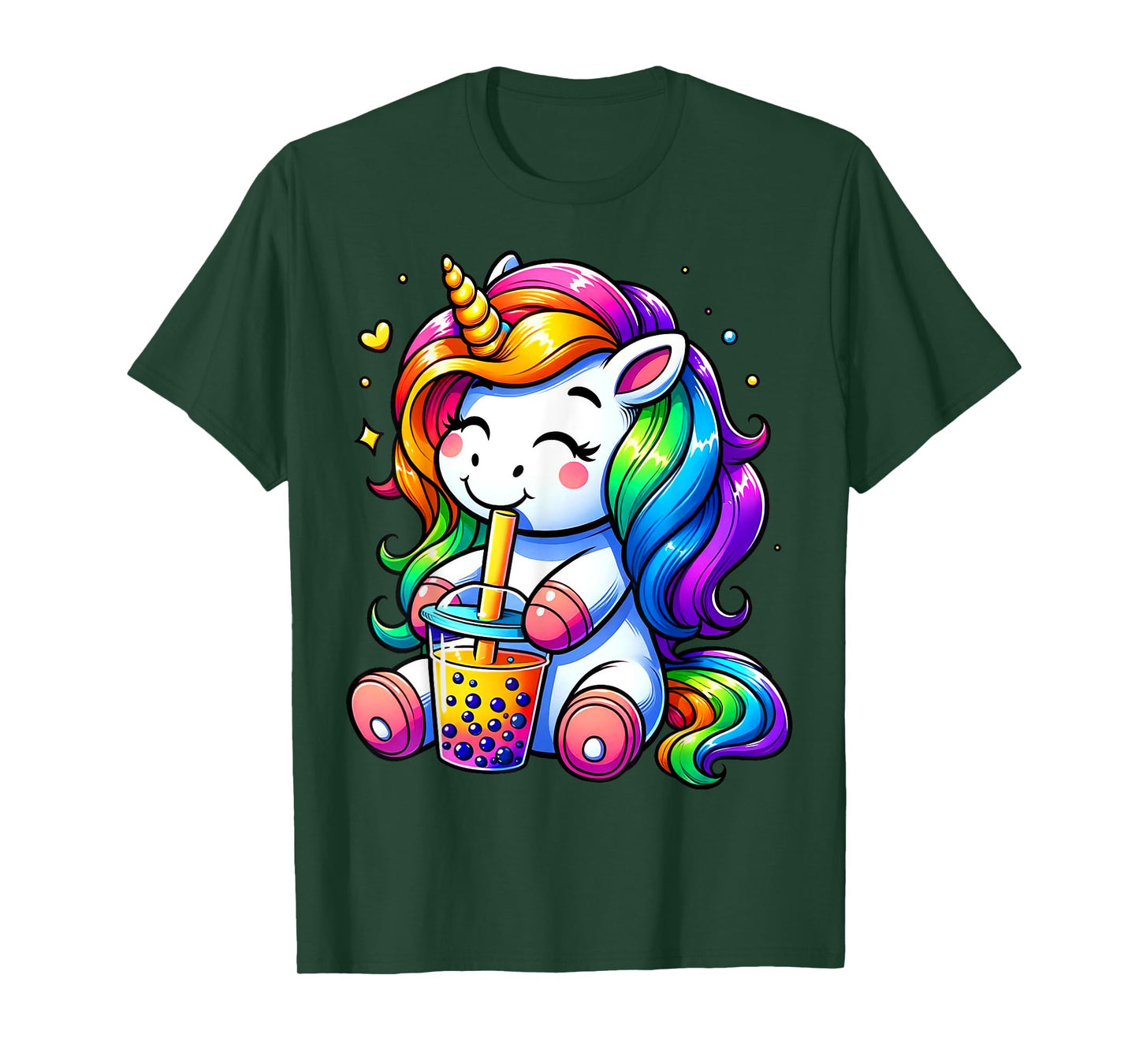 Unicorn Drinking Boba Tea Anime Cute Kawaii Funny Bubble Tea T-Shirt