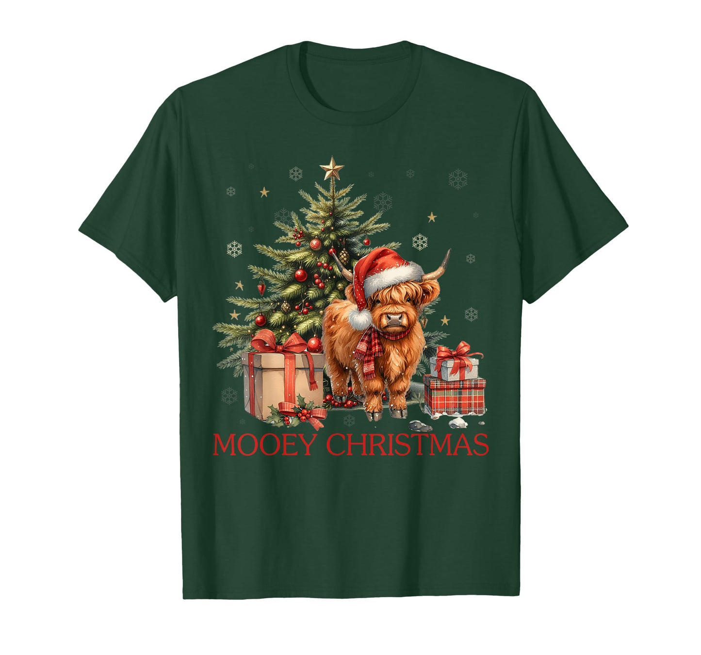 Mooey Christmas Santa Highland Cow Santa Xmas Tree Pajamas T-Shirt