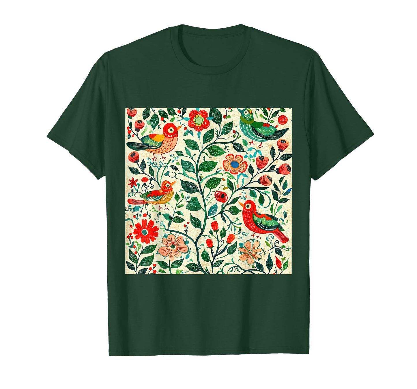 Floral Pattern with Birds T-Shirt