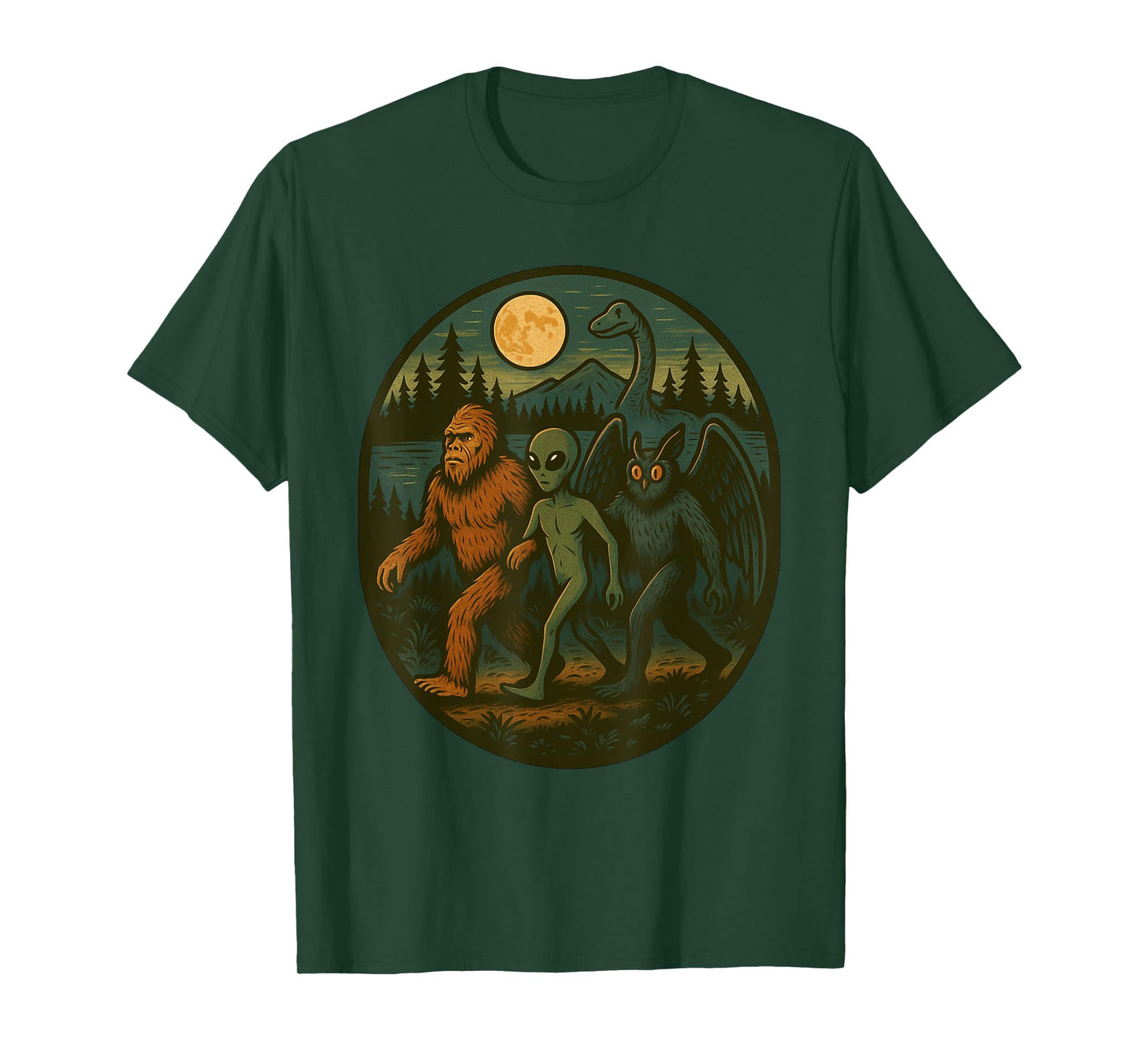 Vintage Bigfoot Loch Ness Monster Mothman And Alien Cryptid T-Shirt