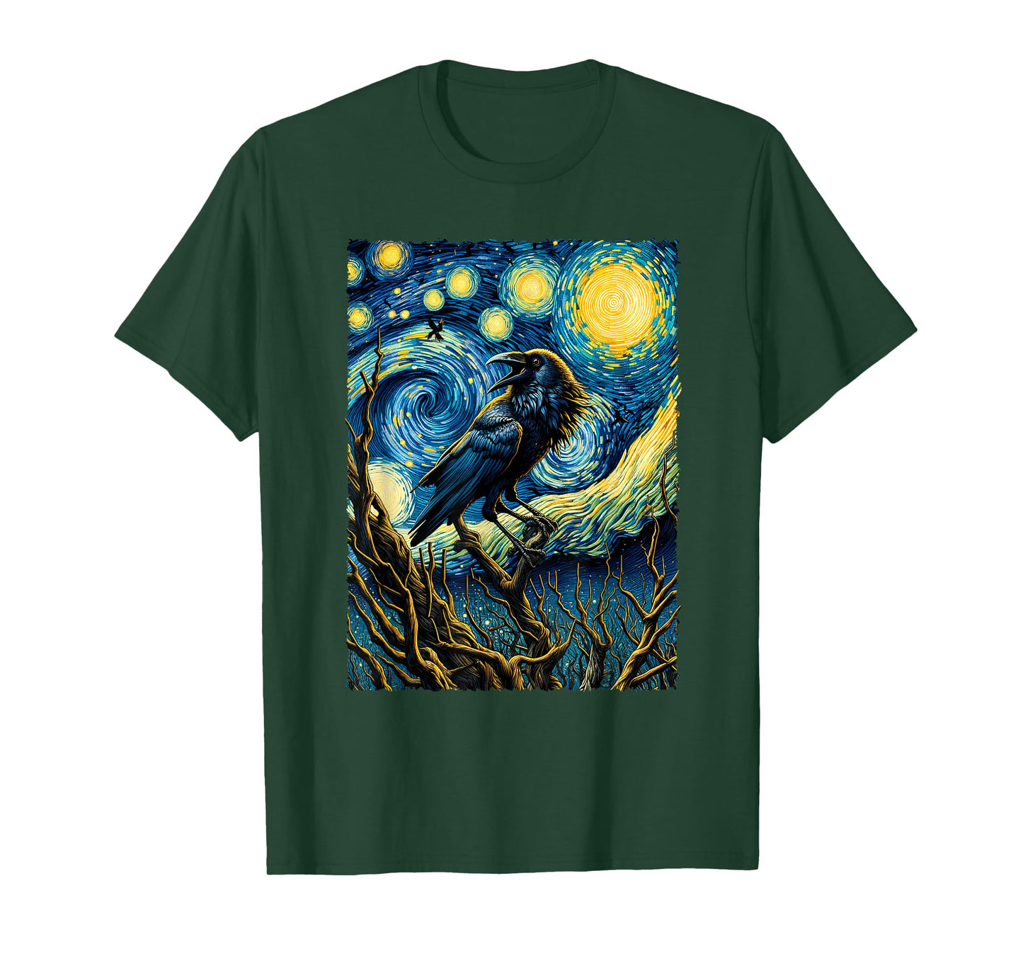 Crow Starry Night Funny Mystical Crow T-Shirt