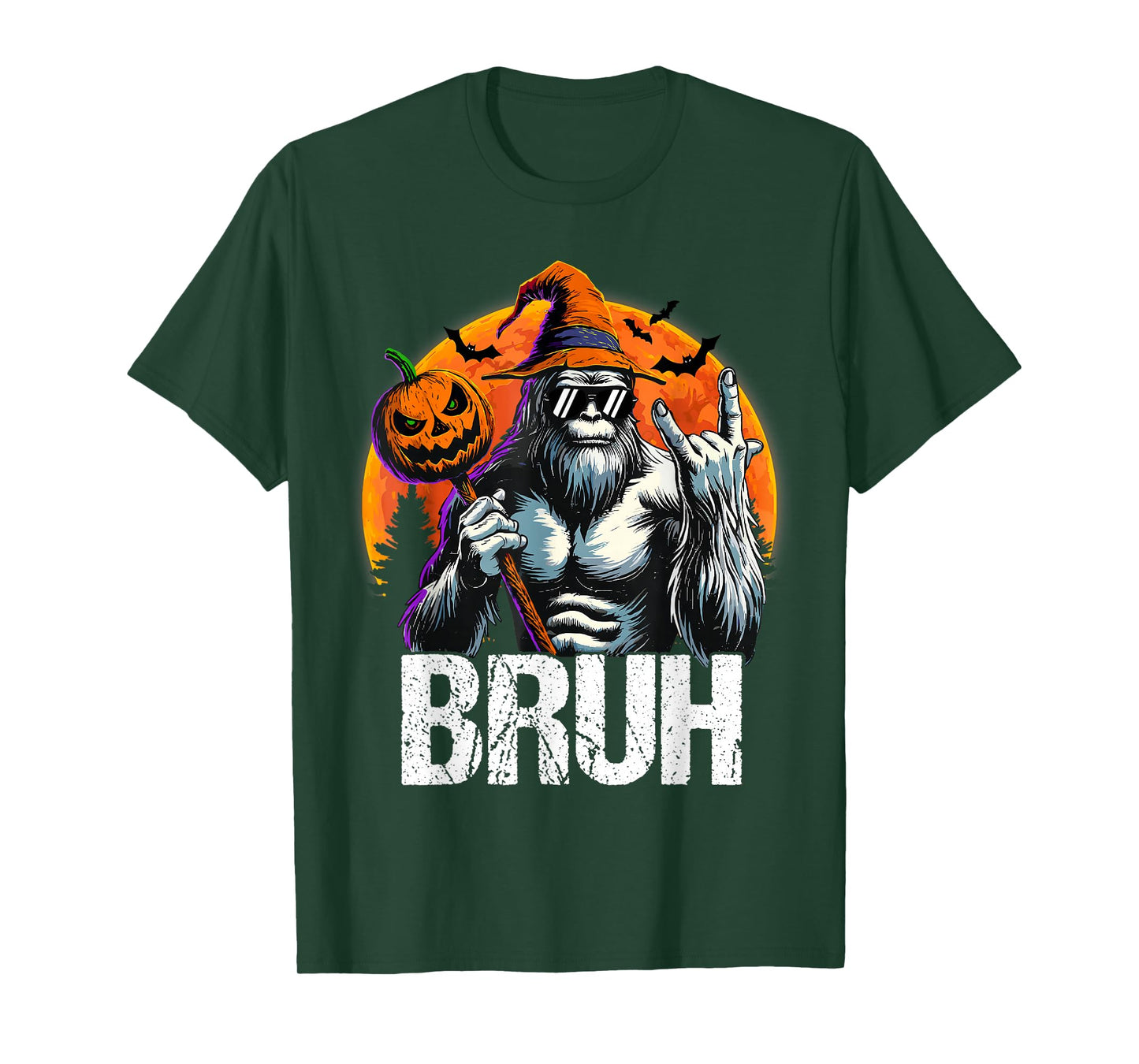 Bruh Halloween Bigfoot Pumpkin Sasquatch Mens Boys T-Shirt