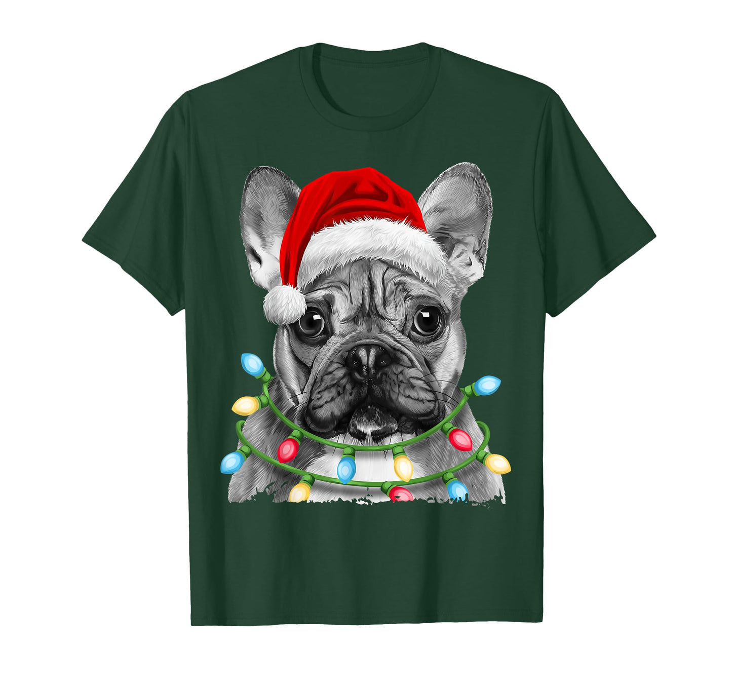 French Bulldog Santa Christmas Tree Lights Xmas Boys Dog T-Shirt