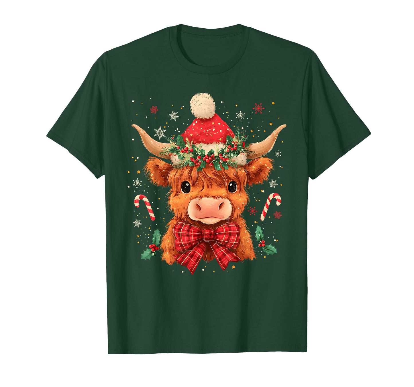 Cute Christmas Highland Cow Mooey Xmas Heifer Santa Hat T-Shirt