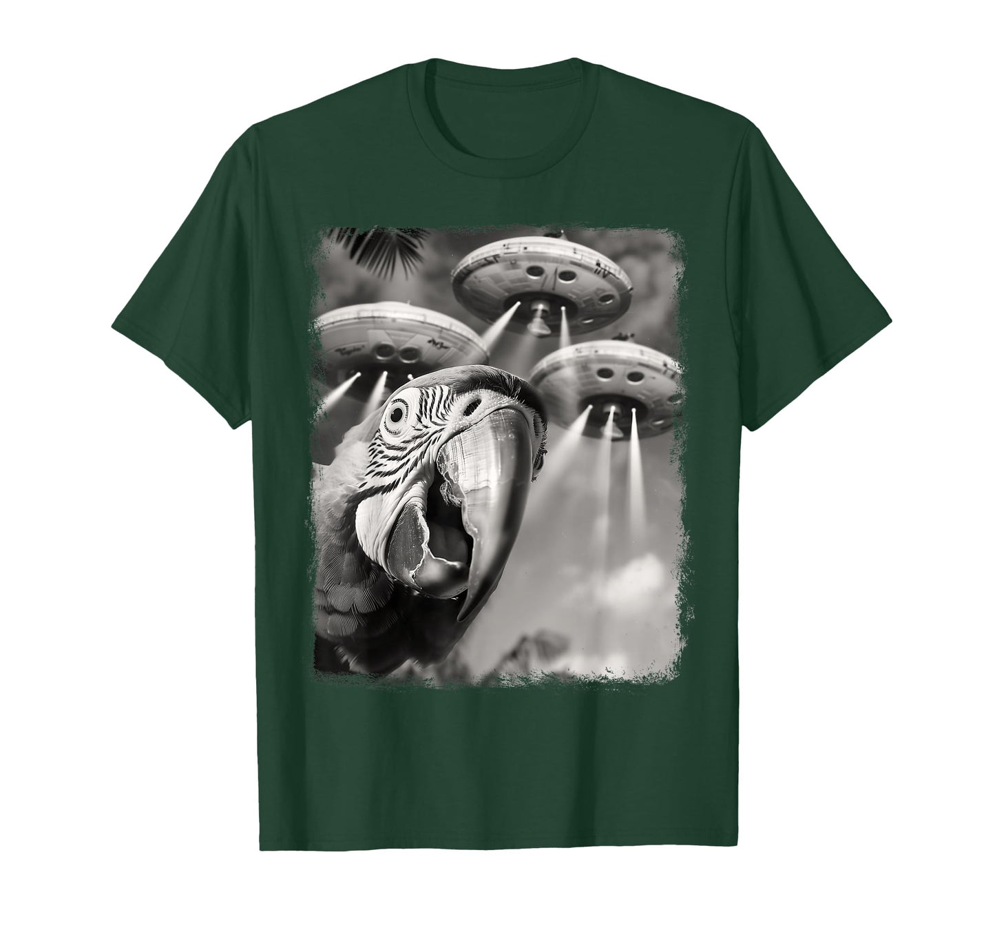 Macaw Parrot Bird UFO Alien Extraterrestrial Selfie T-Shirt