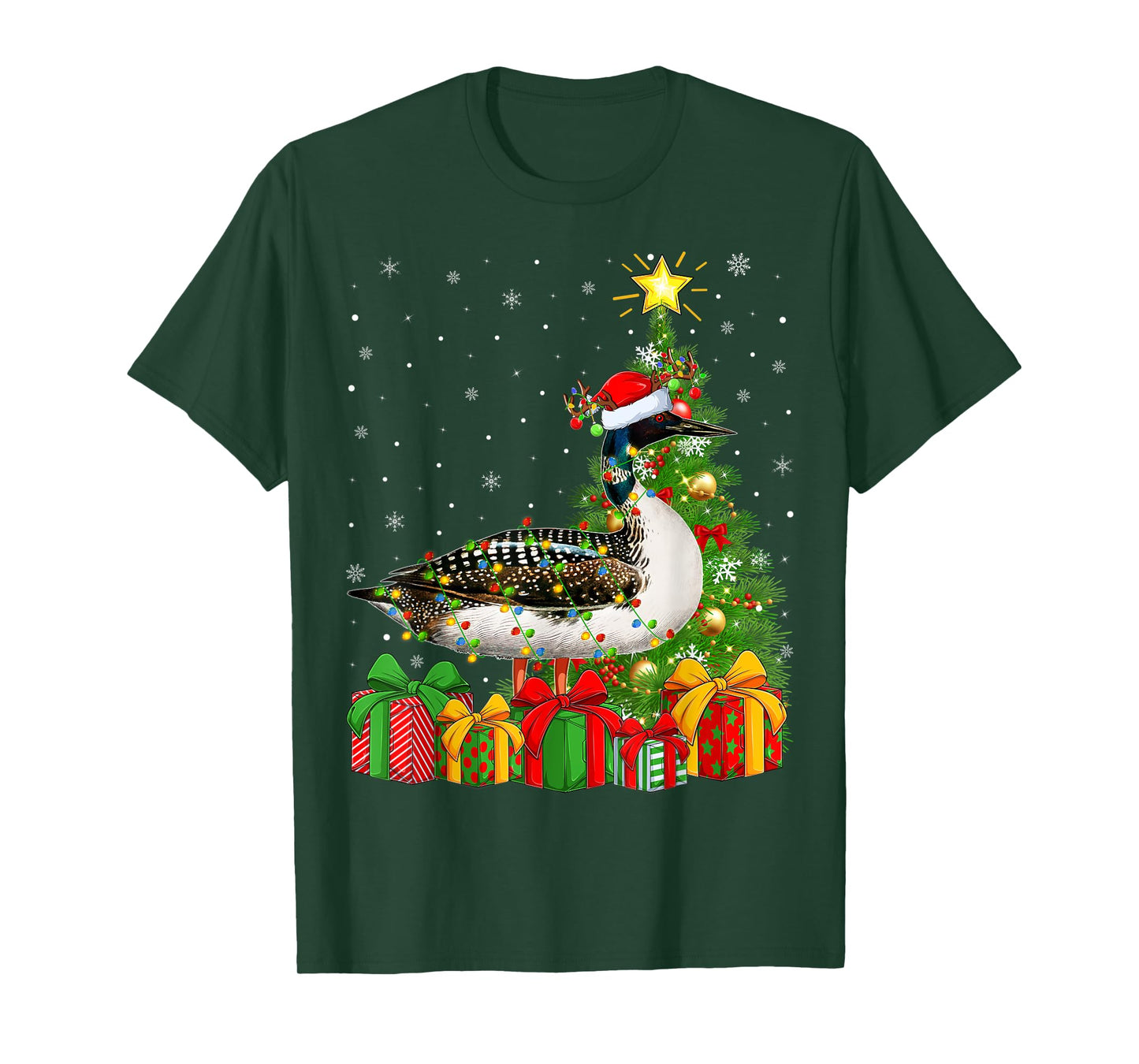 Loon Lighting Xmas Tree Santa Hat Loon Christmas T-Shirt