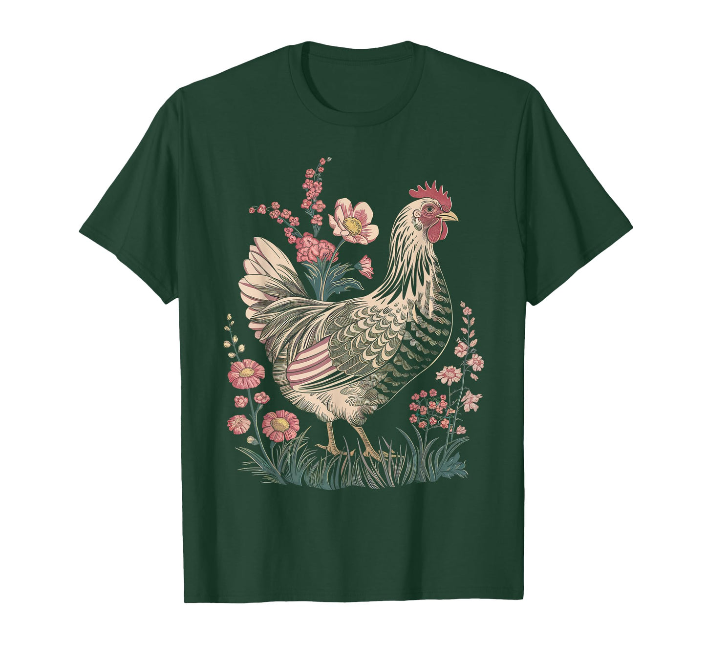 Chicken Floral Art Graphic Women Farm Chicken Lover Colorful T-Shirt