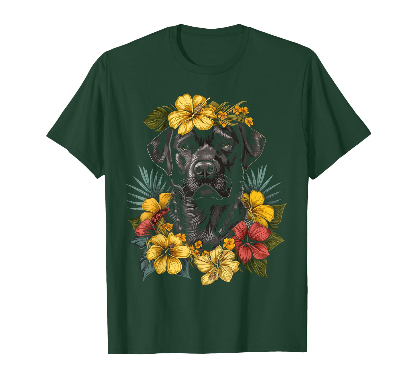 Labrador Hawaiian Flowers Hibiscus Hula Hawaii Black Lab Dog T-Shirt for Men Women Kids
