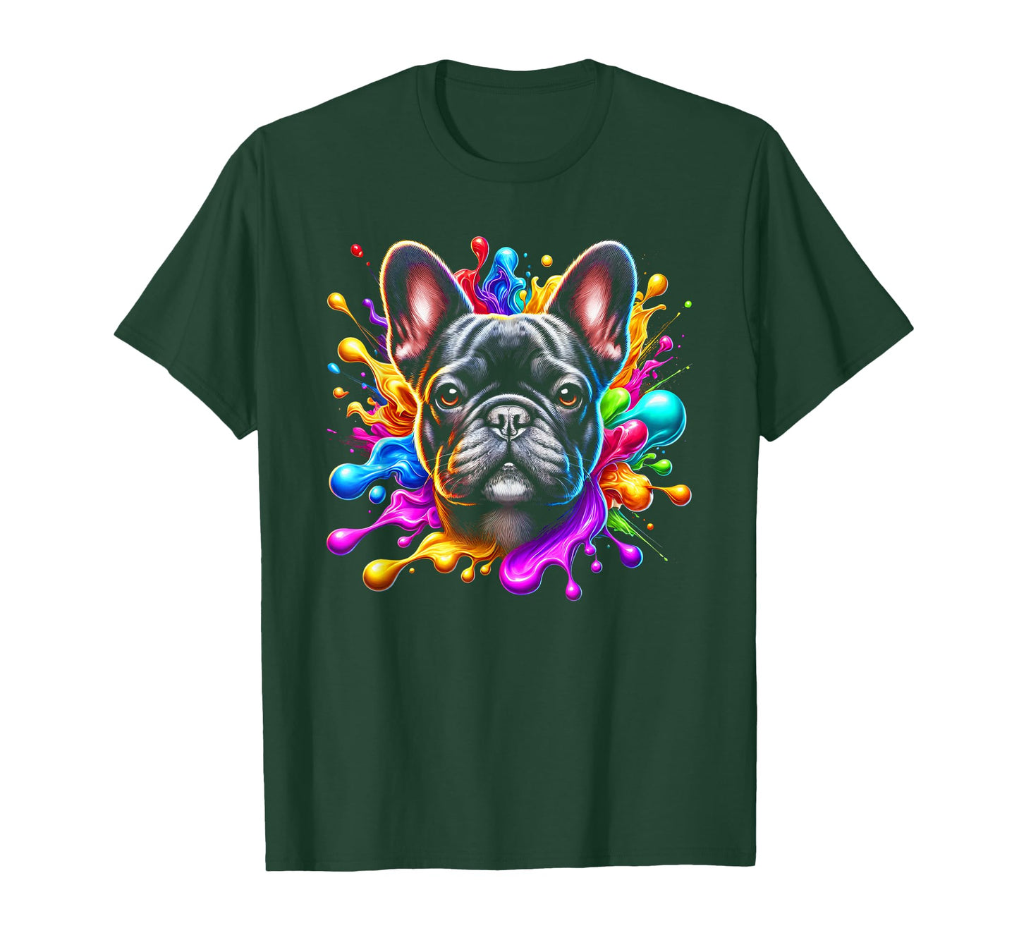 Cute French Bulldog in Colourful Paint Splashes Men Women Kids T-Shirt