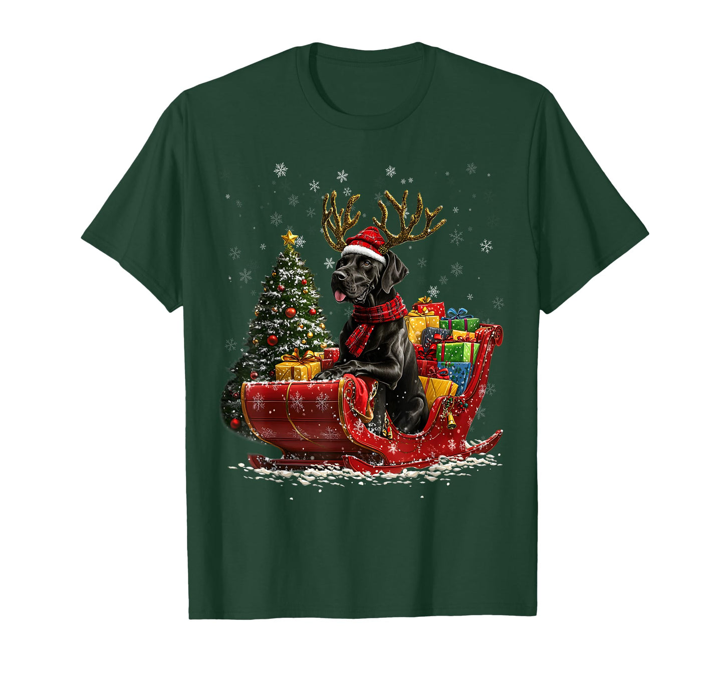 Santa Great Dane reindeer Light Christmas T-Shirt