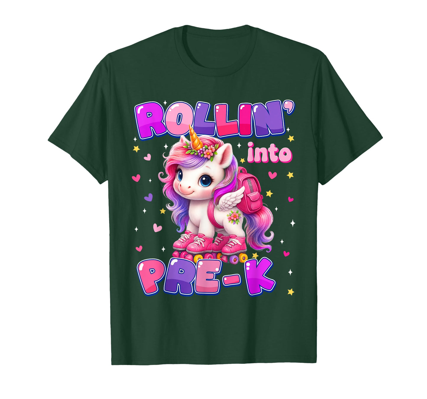 Rolling Into pre-k Unicorn First Day Of School Girls T-Shirt