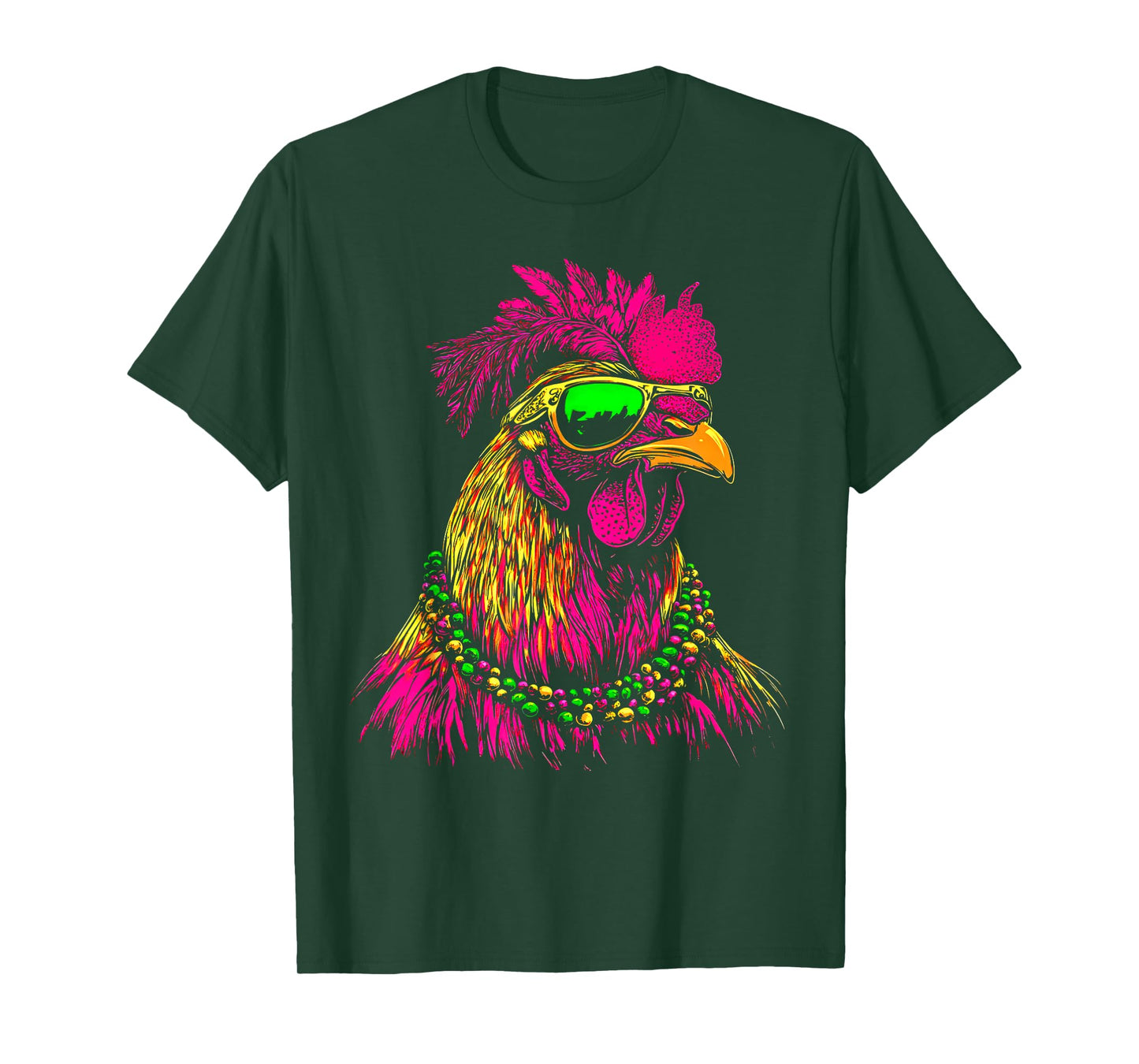 Mardi Gras Chicken Sunglasses Beads Farmer New Orleans Party T-Shirt