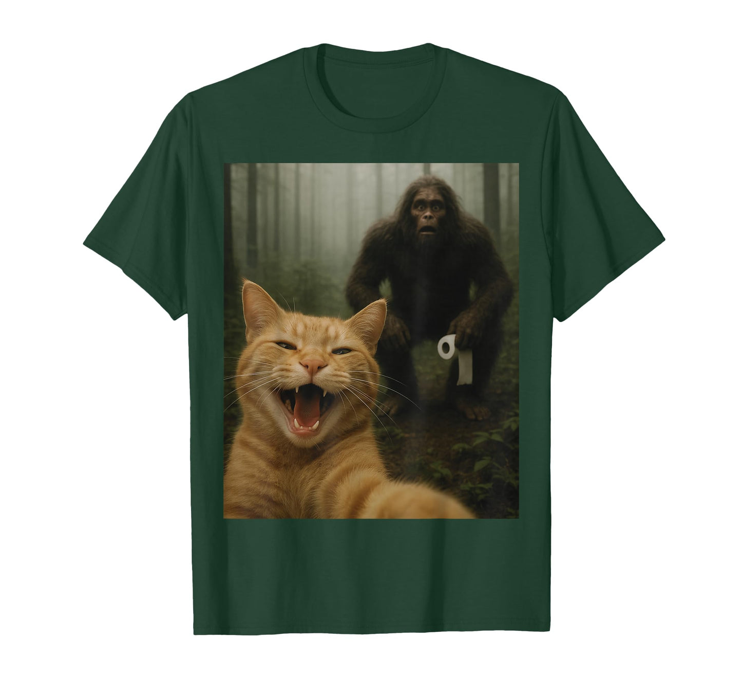 Funny Cat Surprised Happy Selfie with Bigfoot Sasquatch T-Shirt