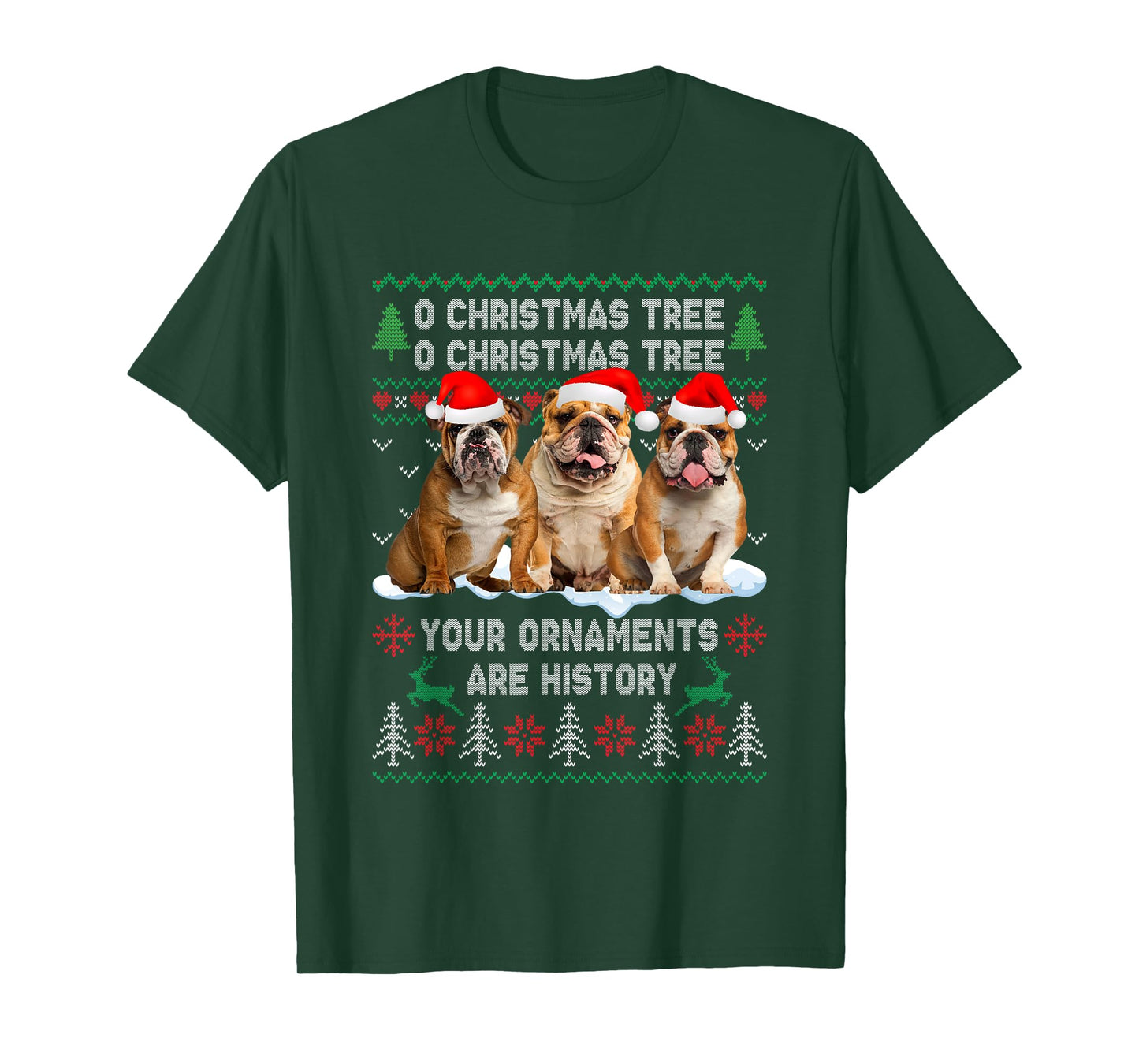 Cute English Bulldog Dog Oh Christmas Tree Ugly Xmas T-Shirt for Men Women Kids