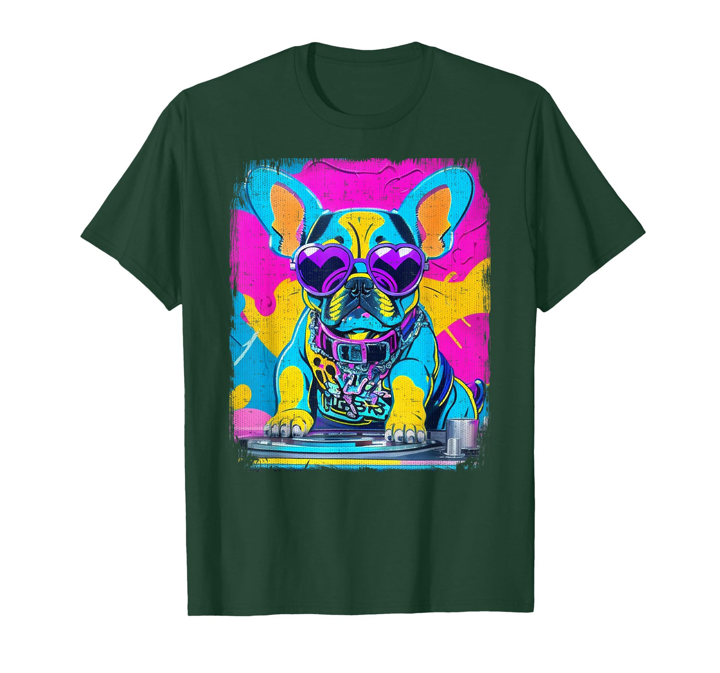 Airbrush Graffiti 90s DJ Analogue Turntable French Bulldog Men Women Girls Kids T-Shirt