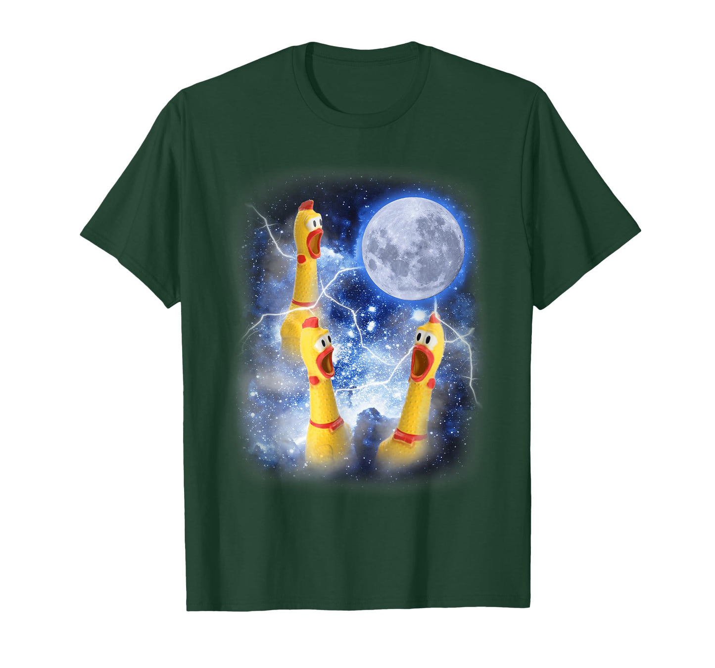 Three Rubber Chicken Moon Funny Screaming Fowl Cursed Joke T-Shirt