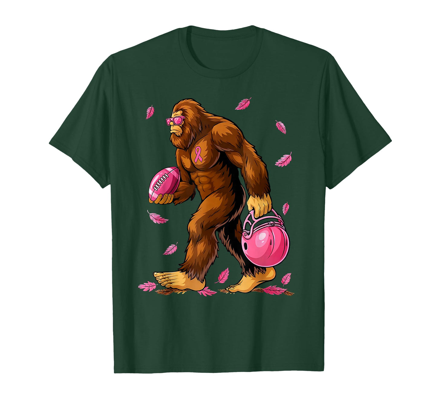 Bigfoot Football Pink Ribbon Breast Cancer Awareness T-Shirt