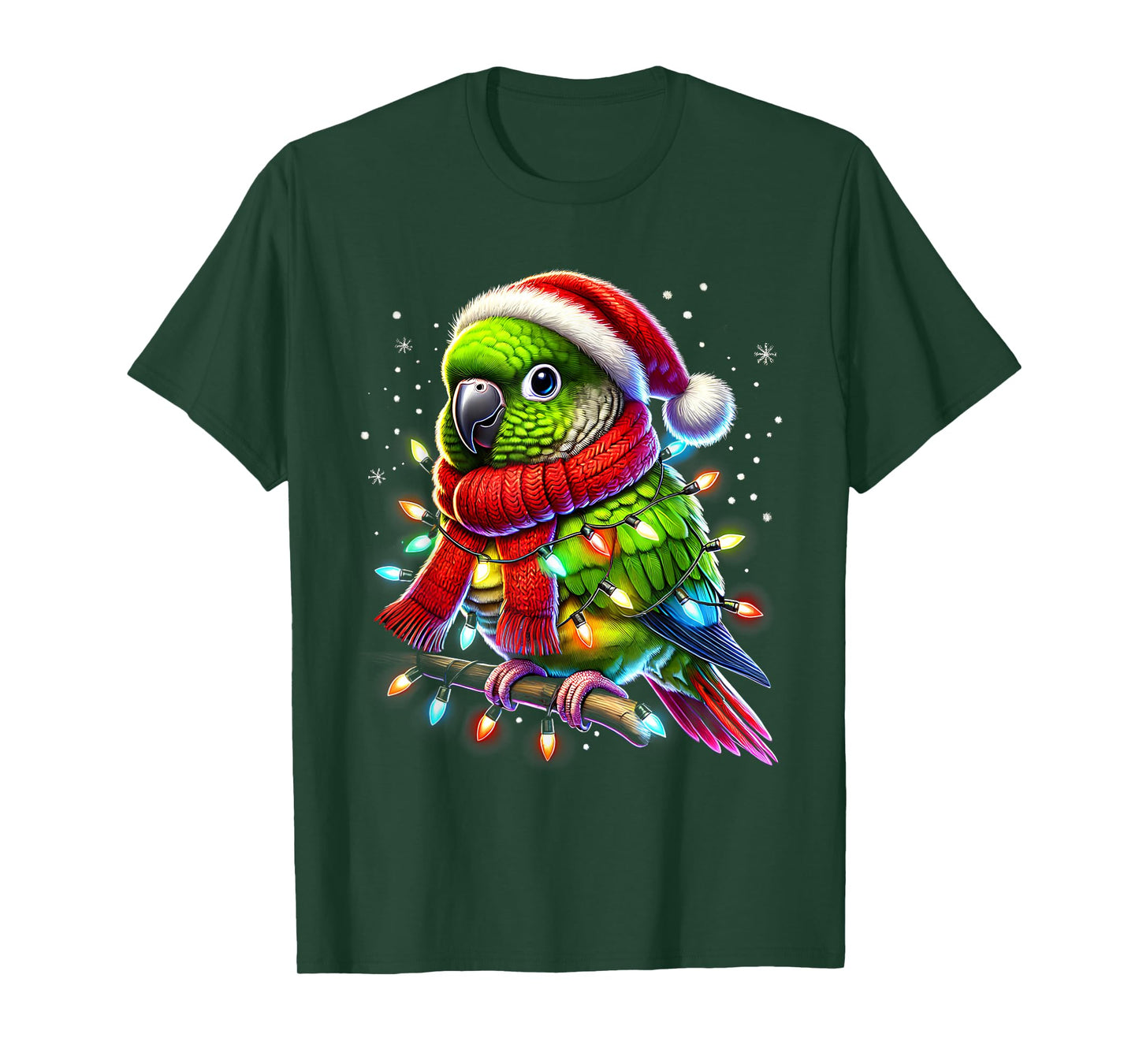 Green Cheek Conure Christmas Tree Lights Xmas Parrot Lover T-Shirt