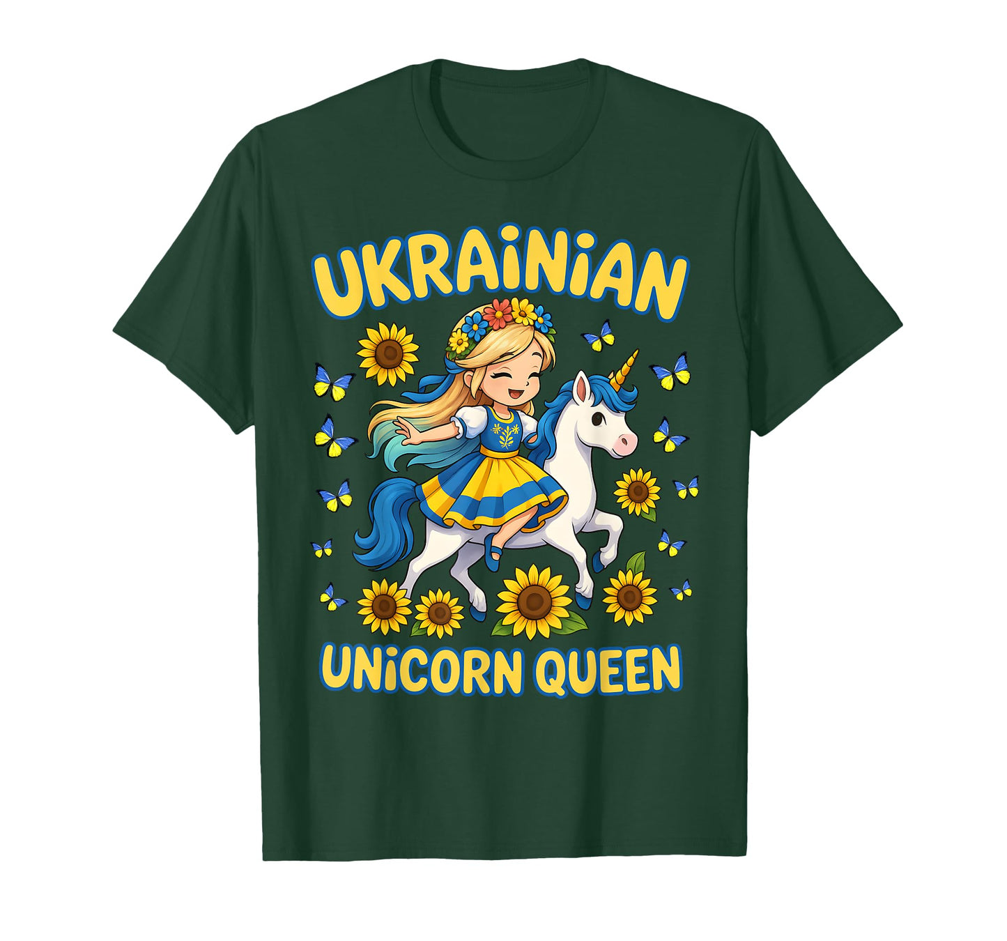 Ukrainian Unicorn Queen Girl Sunflower Pride Souvenier kids T-Shirt