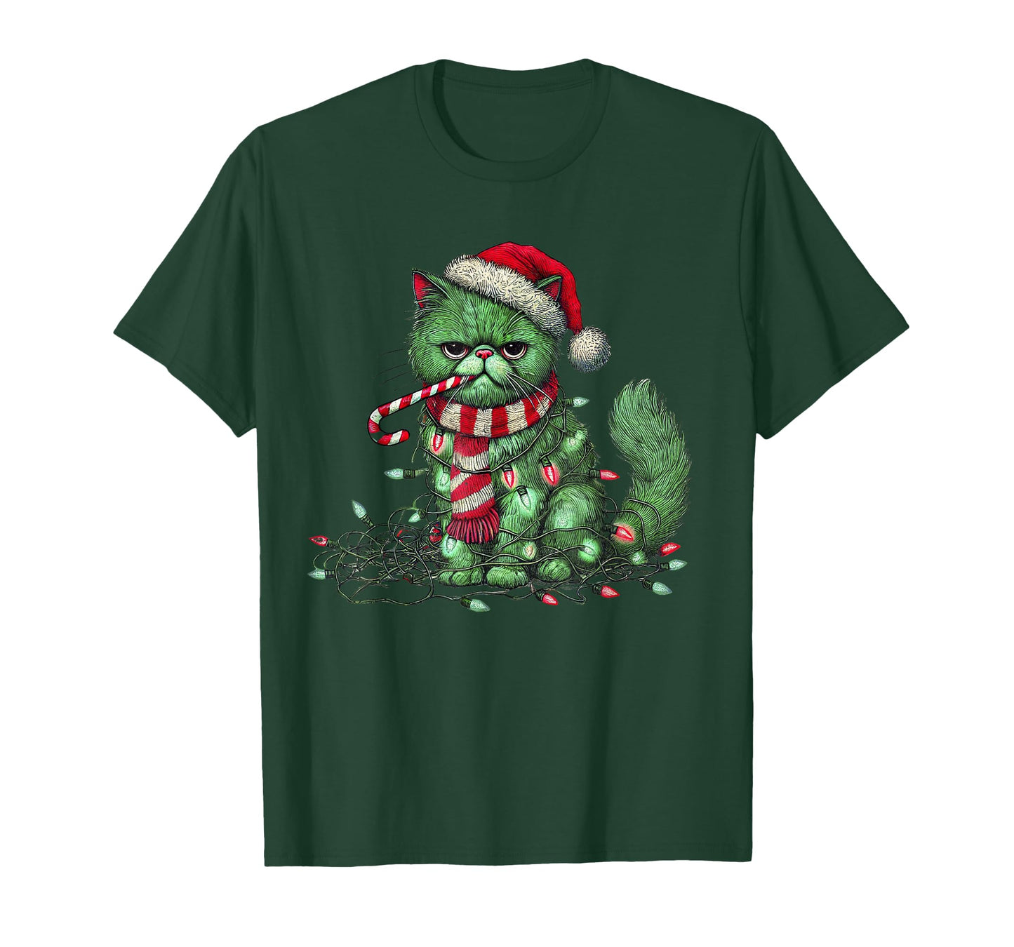 Christmas Cat with Santa Hat & Tree Lights Christmas cat T-Shirt