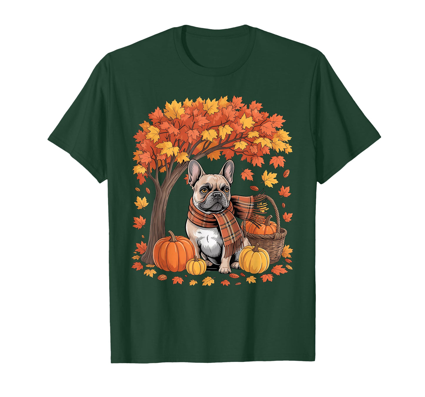 French Bulldog Fall Scarf Pumpkin Autumn Leaves Thanksgiving T-Shirt