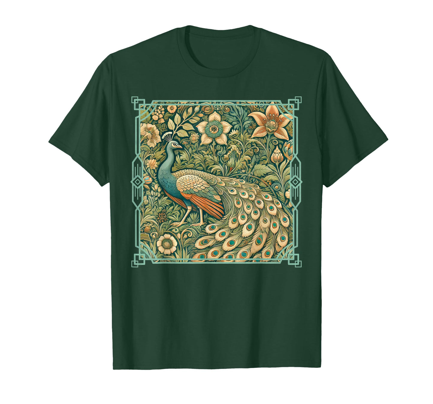 Art Nouveau Peacock in a Vintage Flower Garden T-Shirt