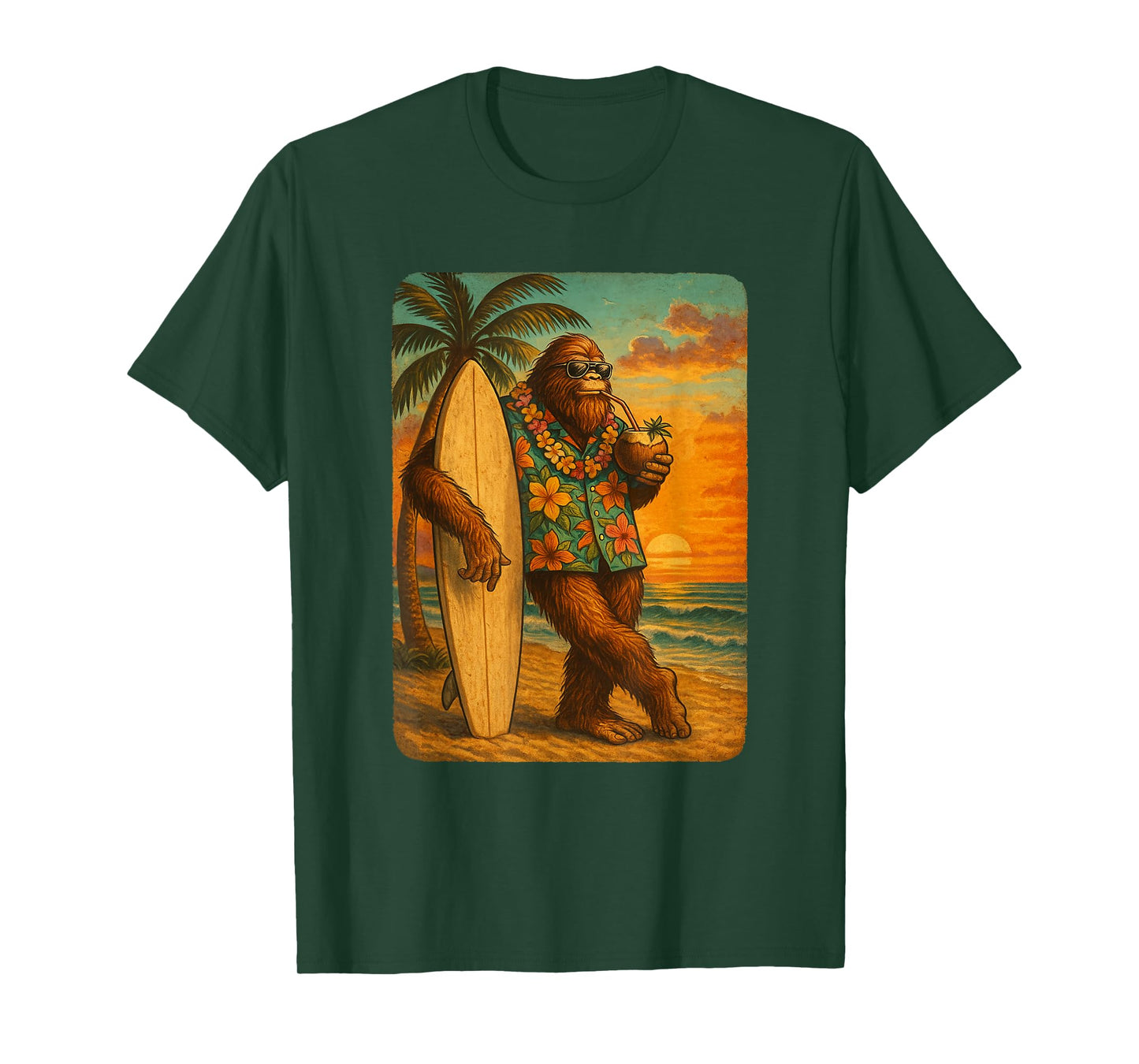 Tropical Bigfoot Shirt Men Boys Surfer Hawaiian Distressed T-Shirt