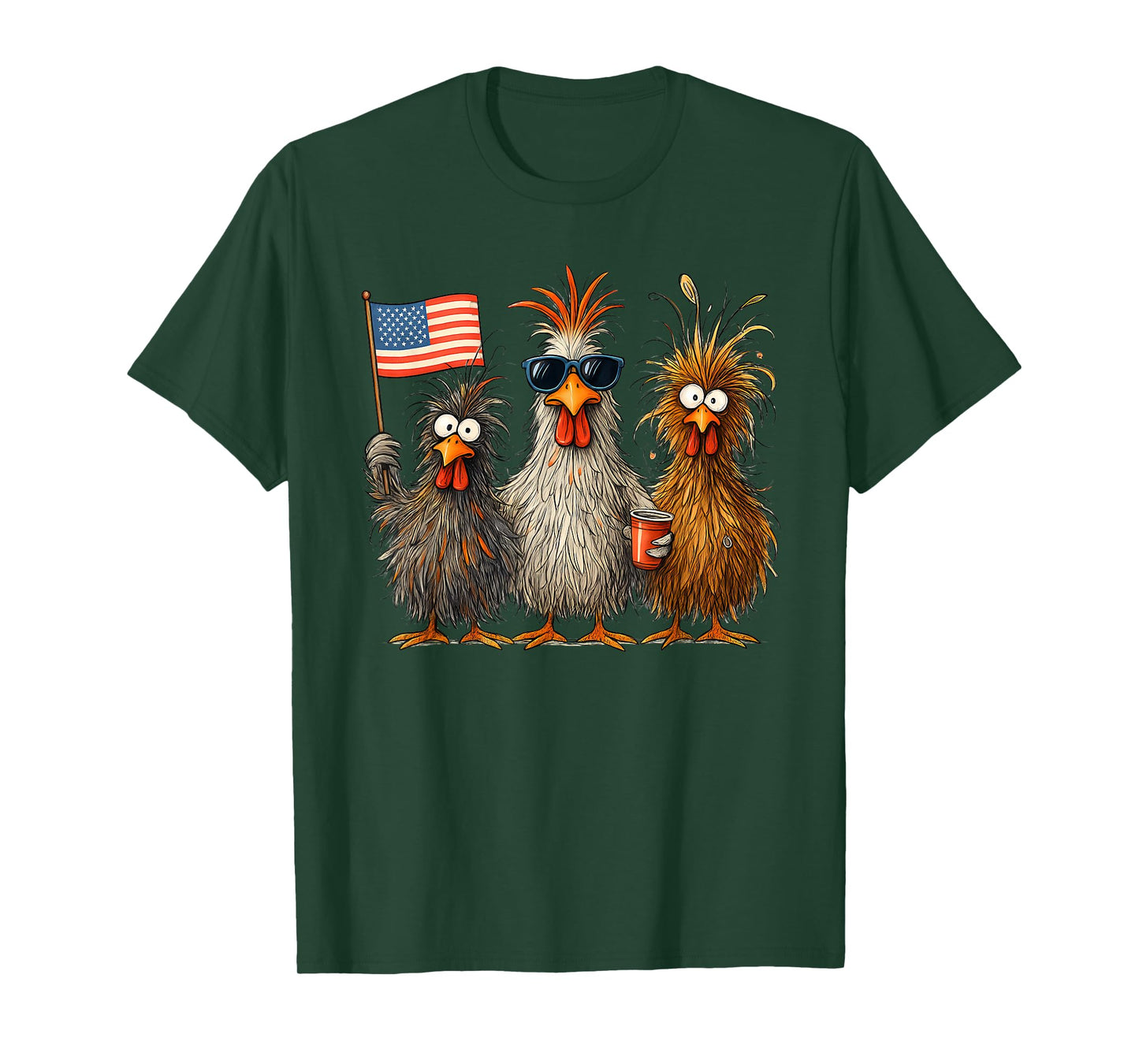 Funny Patriotic Chickens USA Flag 4th of July Chicken Lover T-Shirt