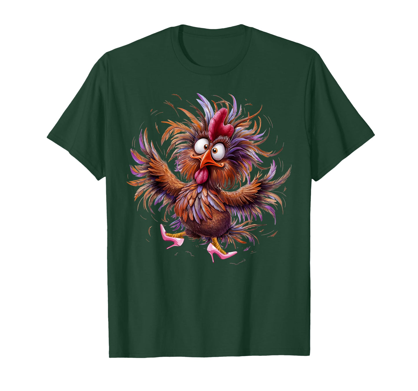 Crazy Chicken in Pink Heels Color T-Shirt