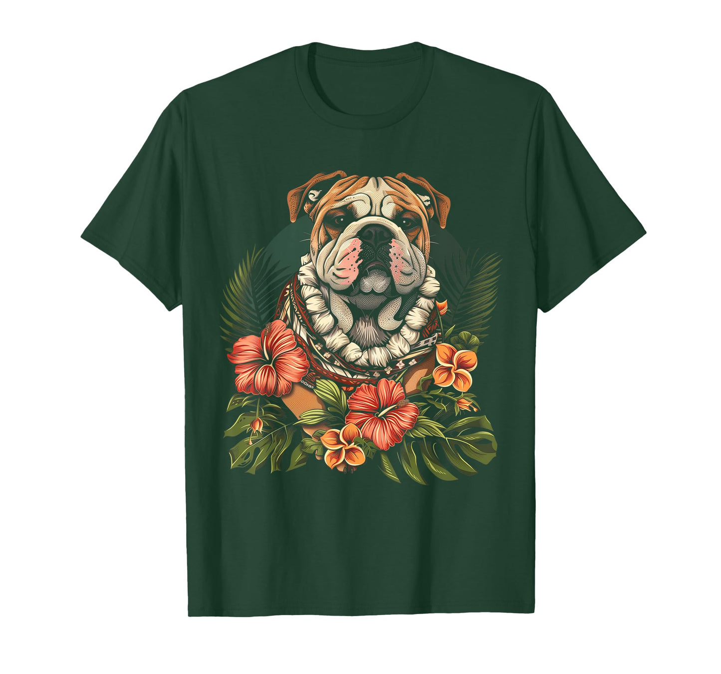 Bulldog Hawaiian Flowers Hibiscus Hula Hawaii Dog T-Shirt