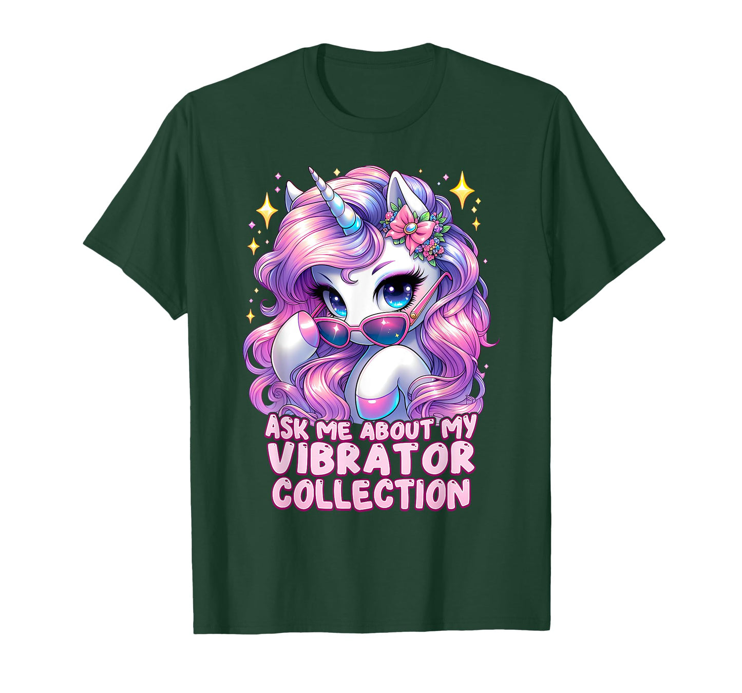 Ask Me About My Vibrator Collection Unhinged Unicorn Cringe T-Shirt
