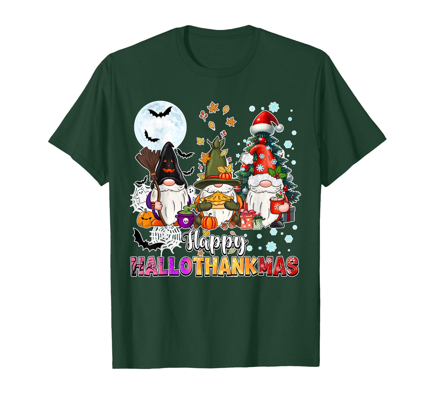 Happy Hallothanksmas Gnomes Lover Funny Halloween Xmas Thank T-Shirt