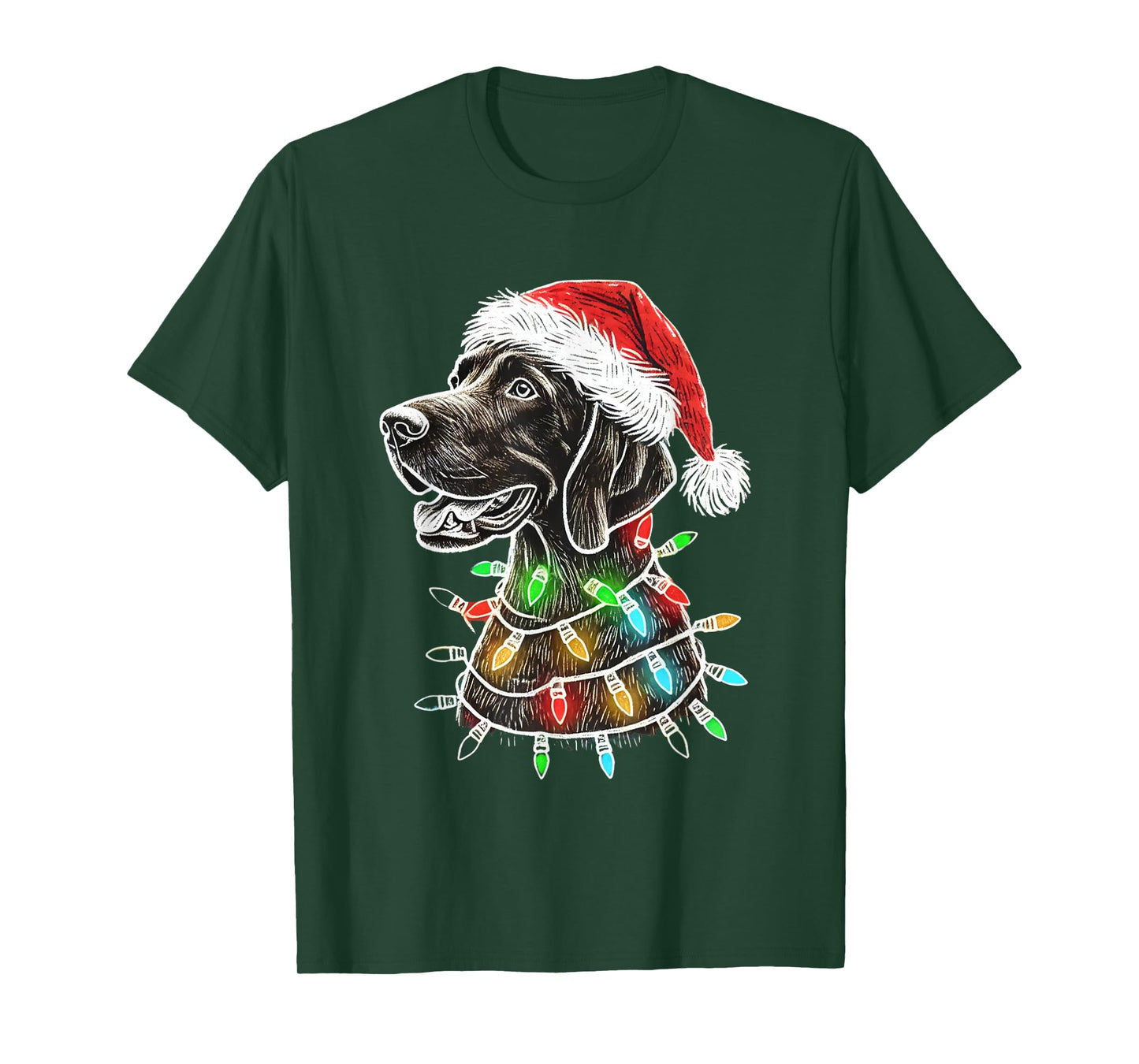 Santa Hat German Shorthaired Christmas Lights Dog's Mom Dad T-Shirt