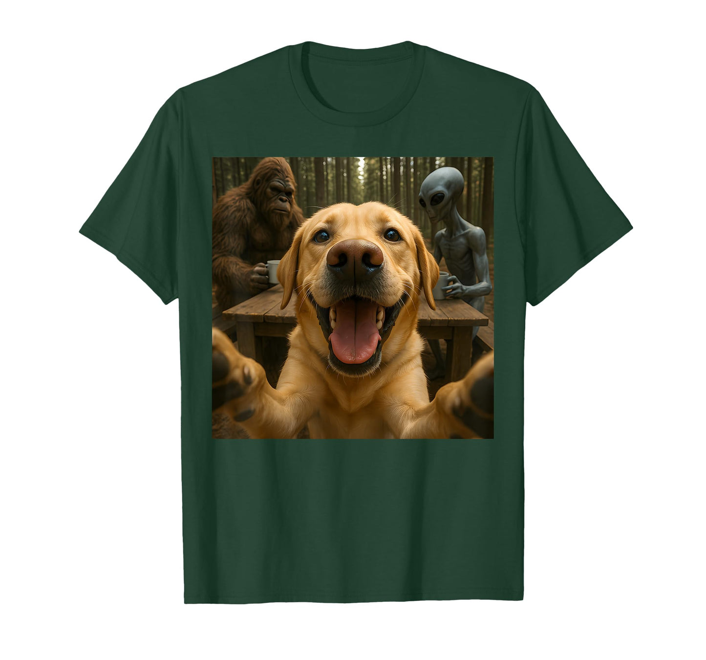 Funny Dog Selfie Bigfoot Alien Halloween T-Shirt