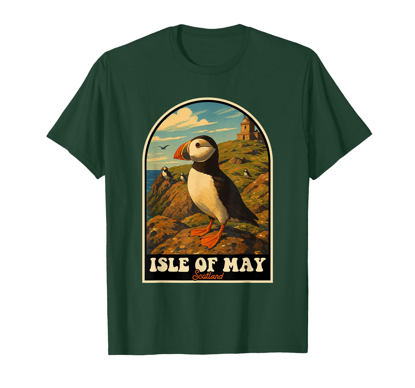 Isle of May Scotland Puffin Coastal Wildlife Art T-Shirt