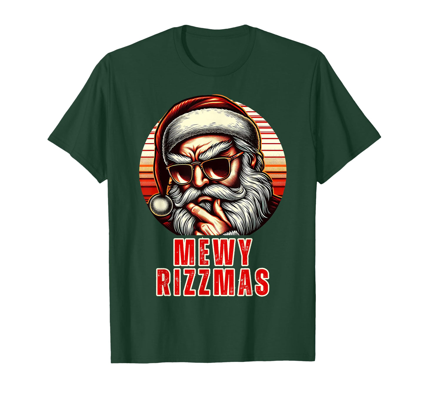 Mewy Rizzmas Funny Santa Mewing Joke Rizz Mens Christmas T-Shirt