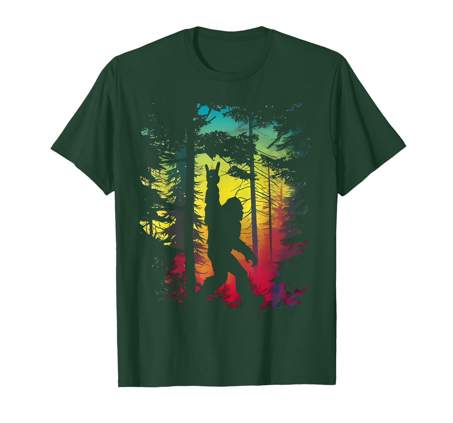 Rock On Bigfoot Sasquatch Loves Rock and Roll Mountain Trees T-Shirt