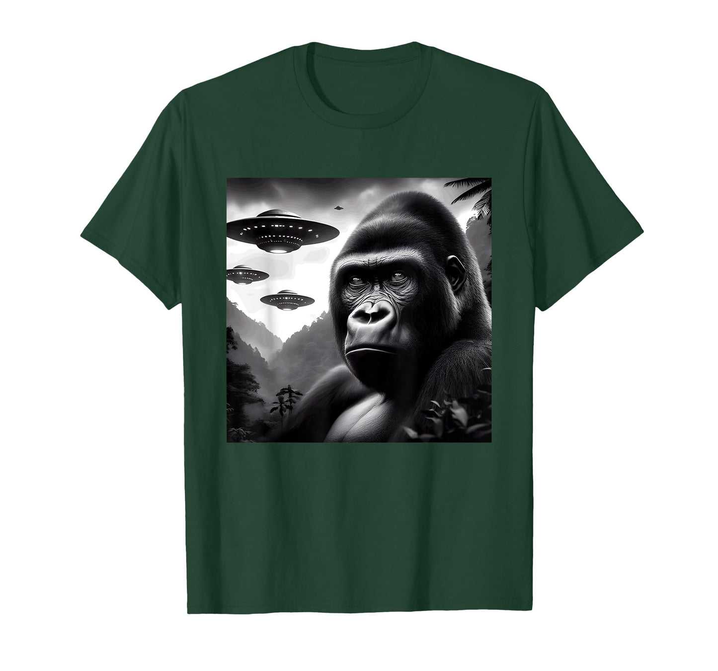Gorilla Monkey Funny Graphic Selfie with UFOs Weird Aliens T-Shirt
