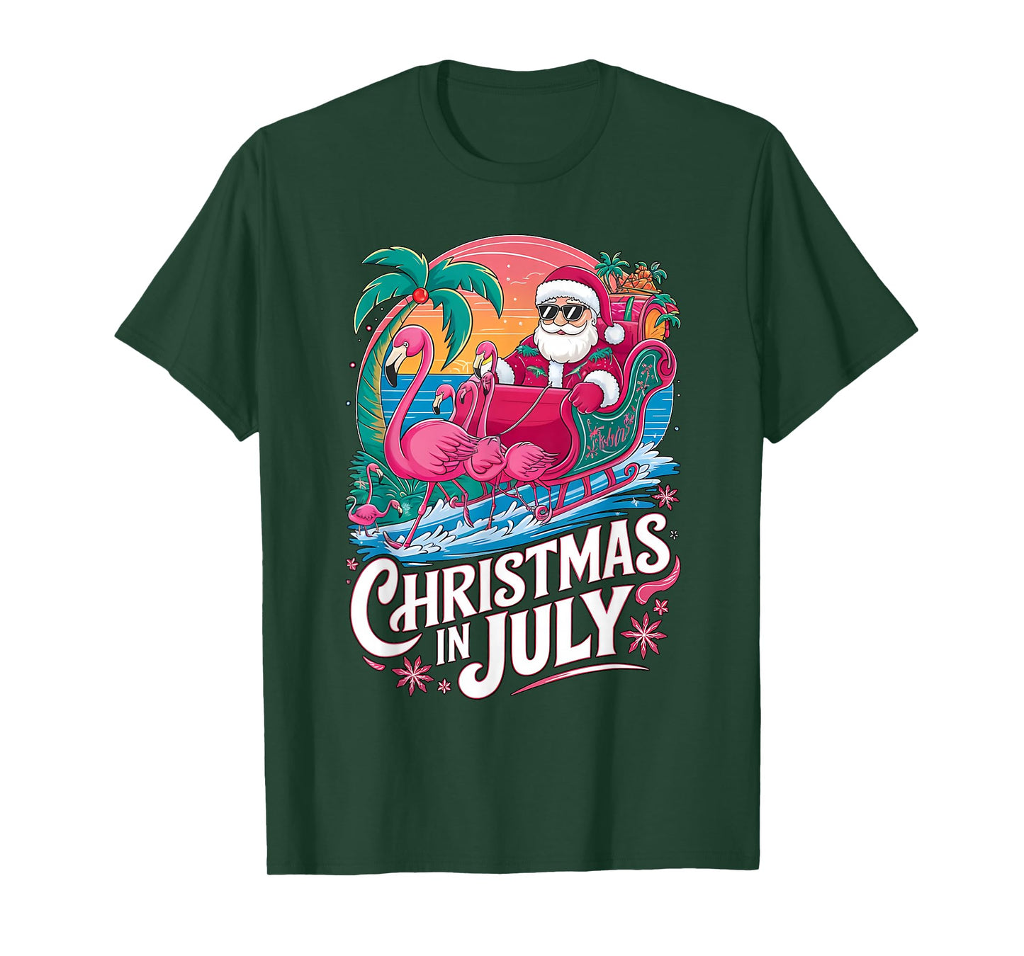 Christmas in July Santa Flamingo Float Summer Beach Vacation T-Shirt