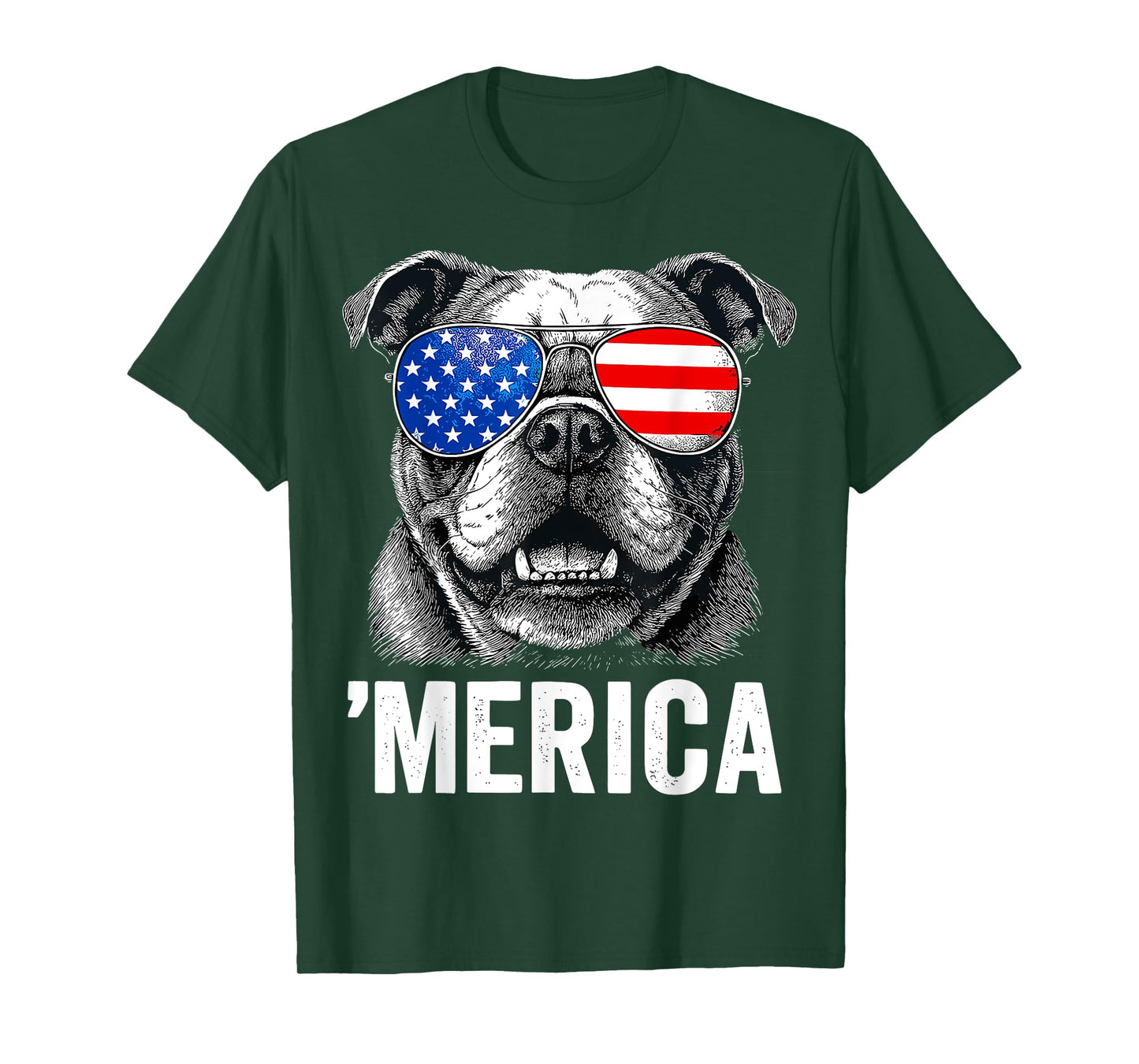 English Bulldog 4th of July Merica Men Women USA Flag T-Shirt